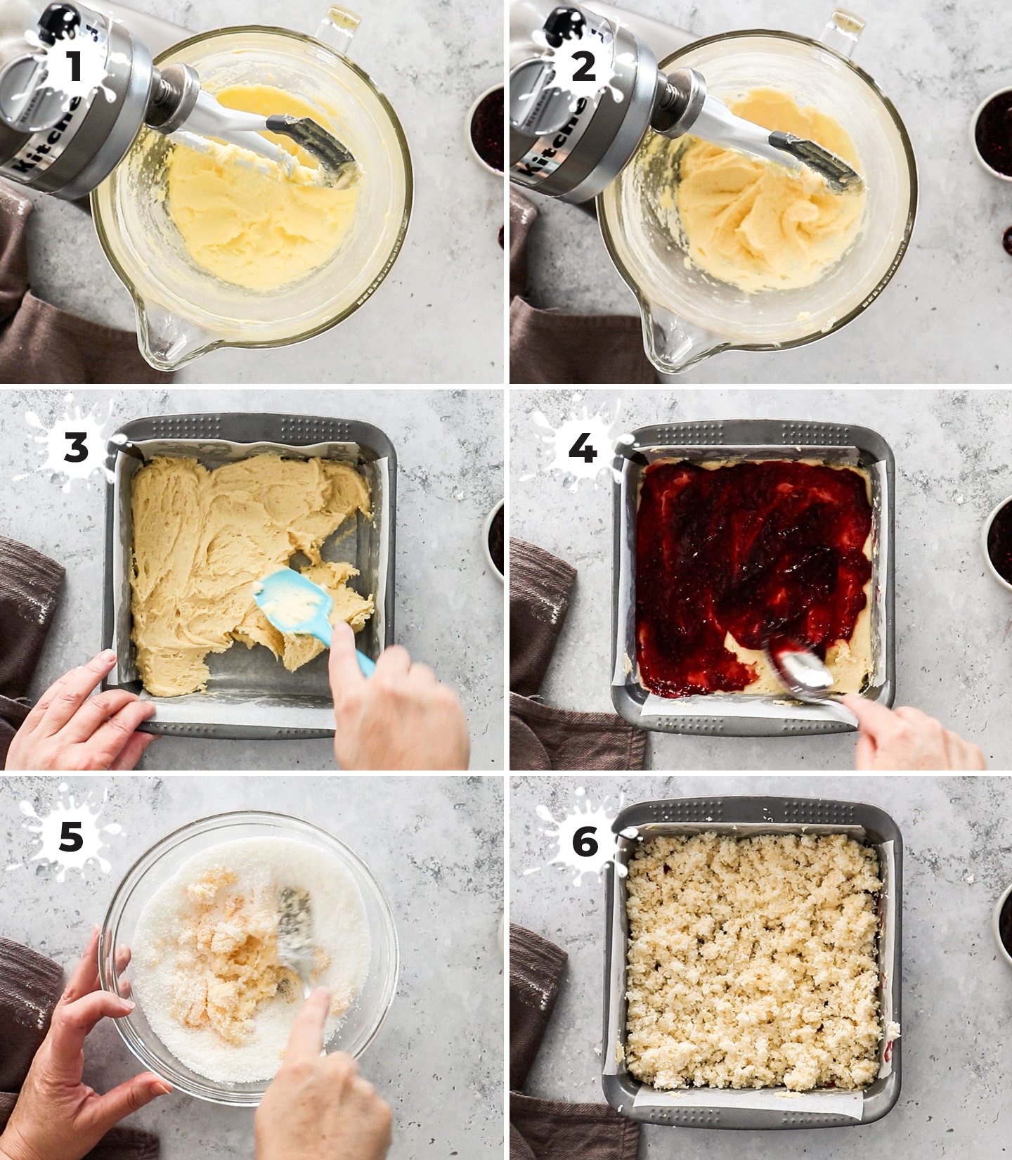 A collage showing how to make raspberry coconut slice.
