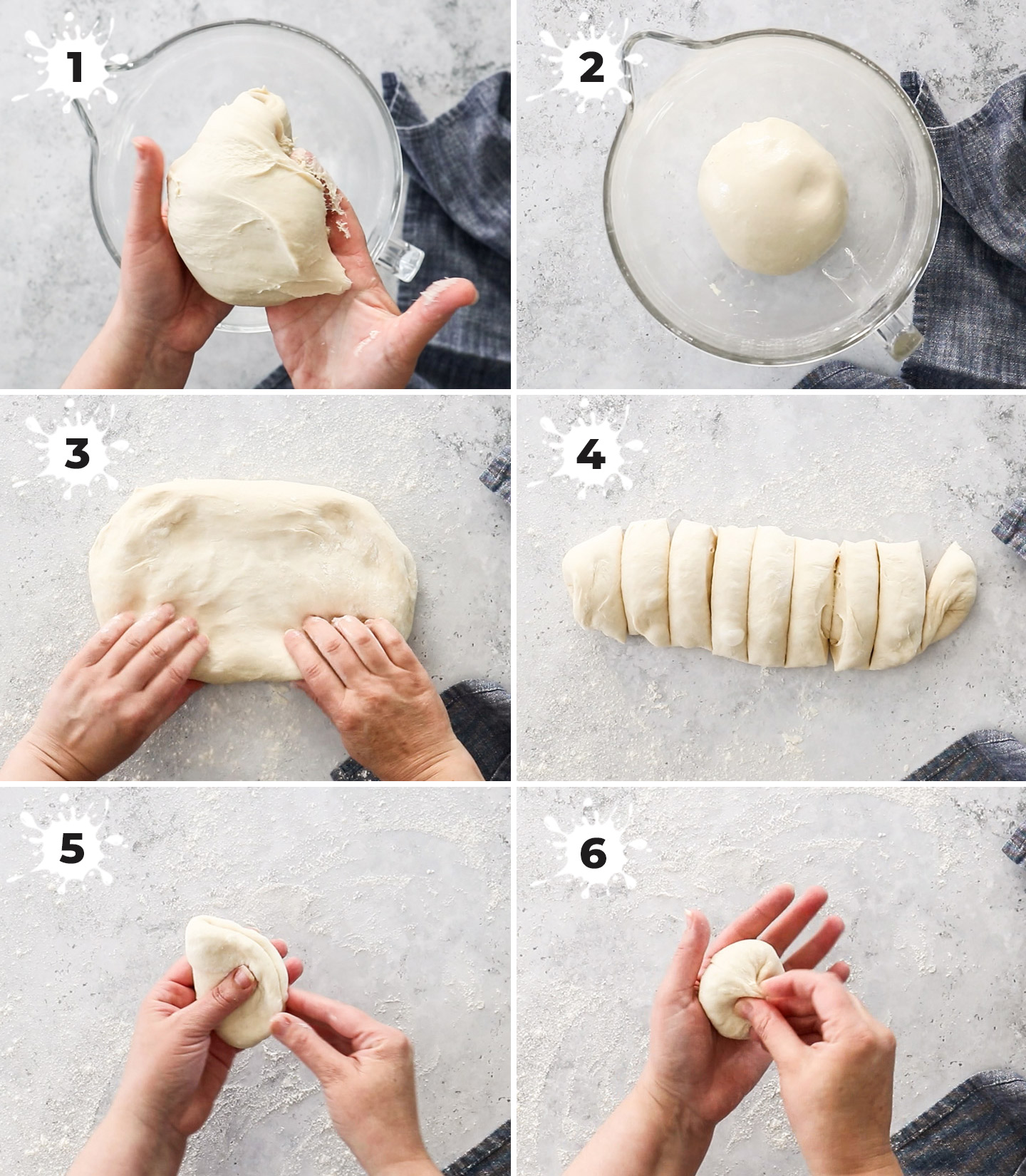 A collage showing how to make the bazlama dough.