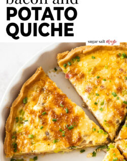 A quiche cut into slices.