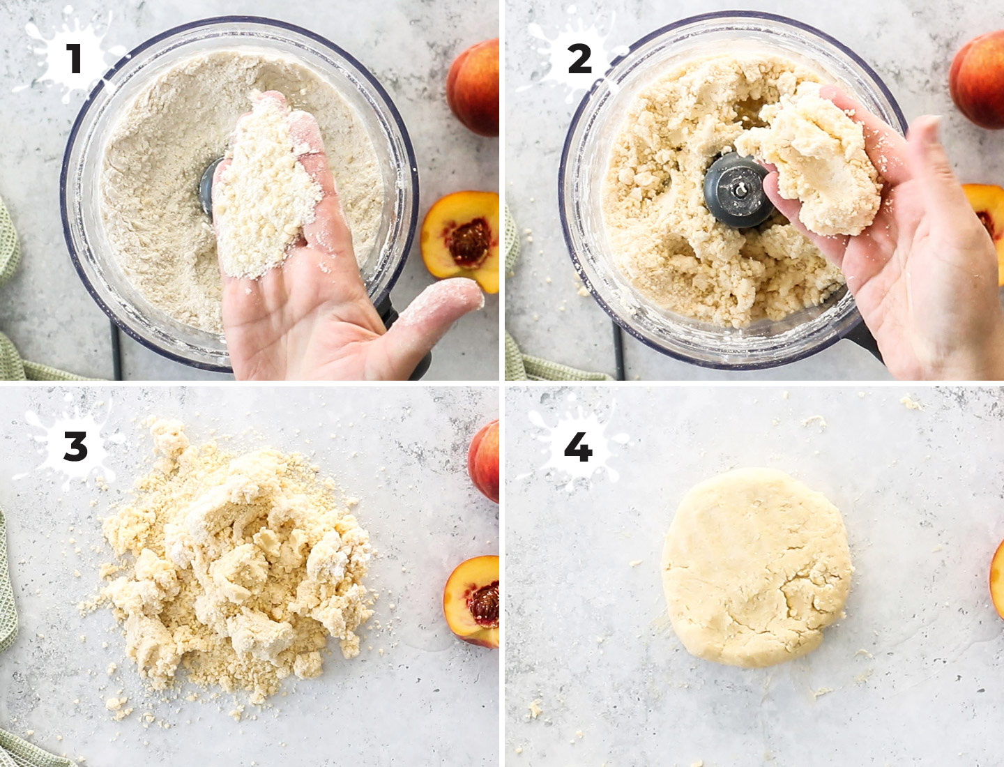 A collage showing how to make peach hand pies.