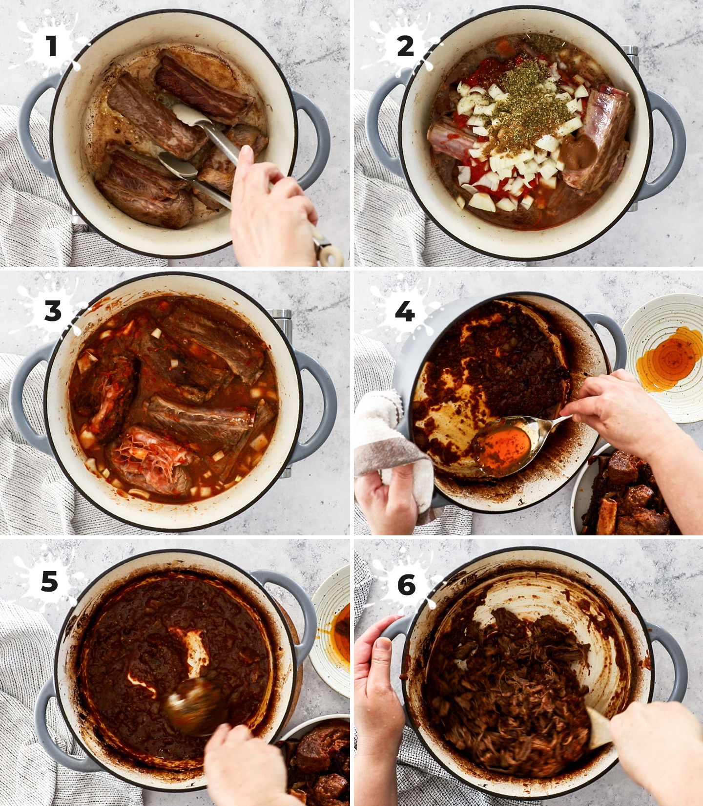 A collage showing how to make short rib tacos.