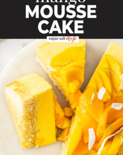 Mango mousse cake cut into slices.