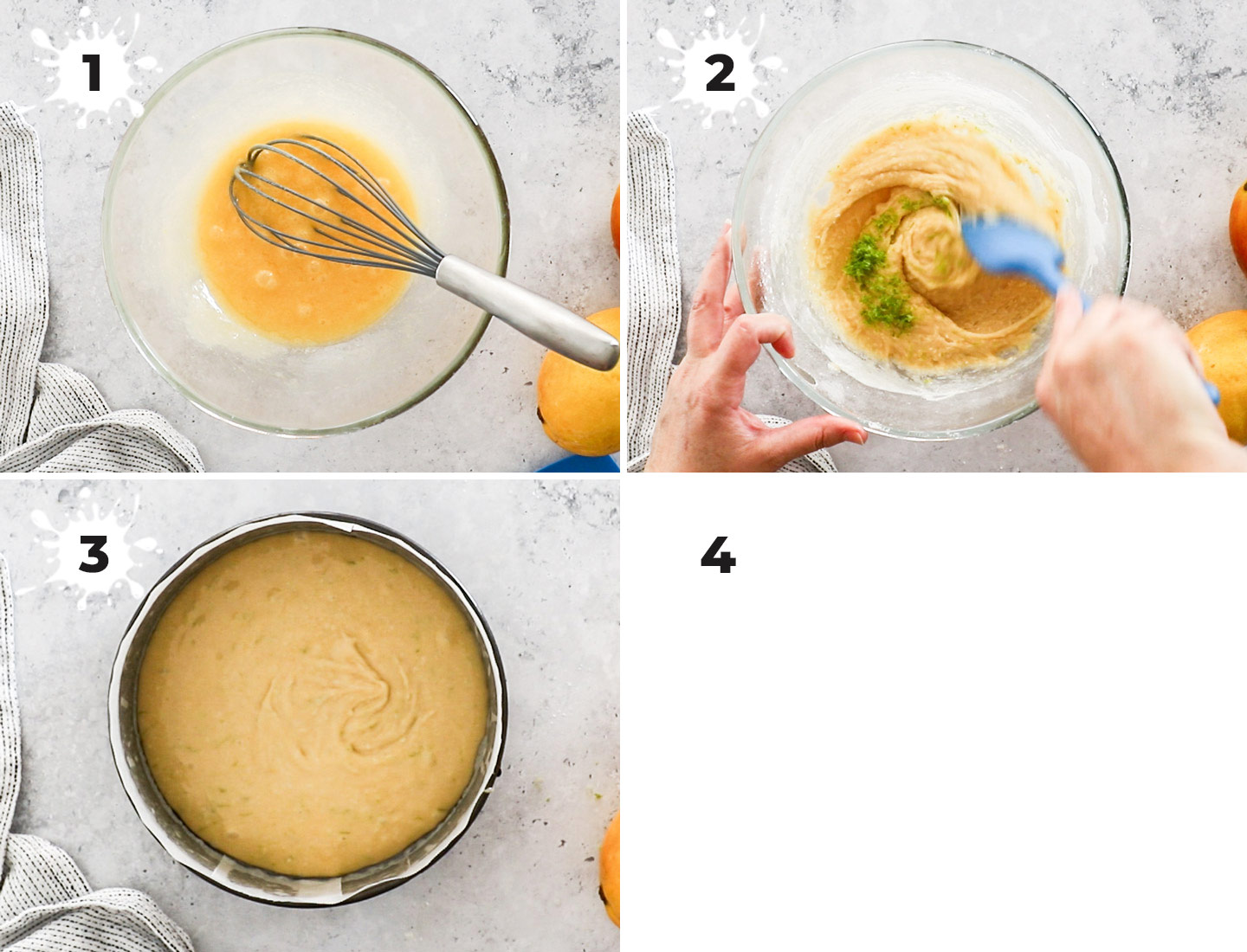 A collage showing how to make the coconut sponge base.
