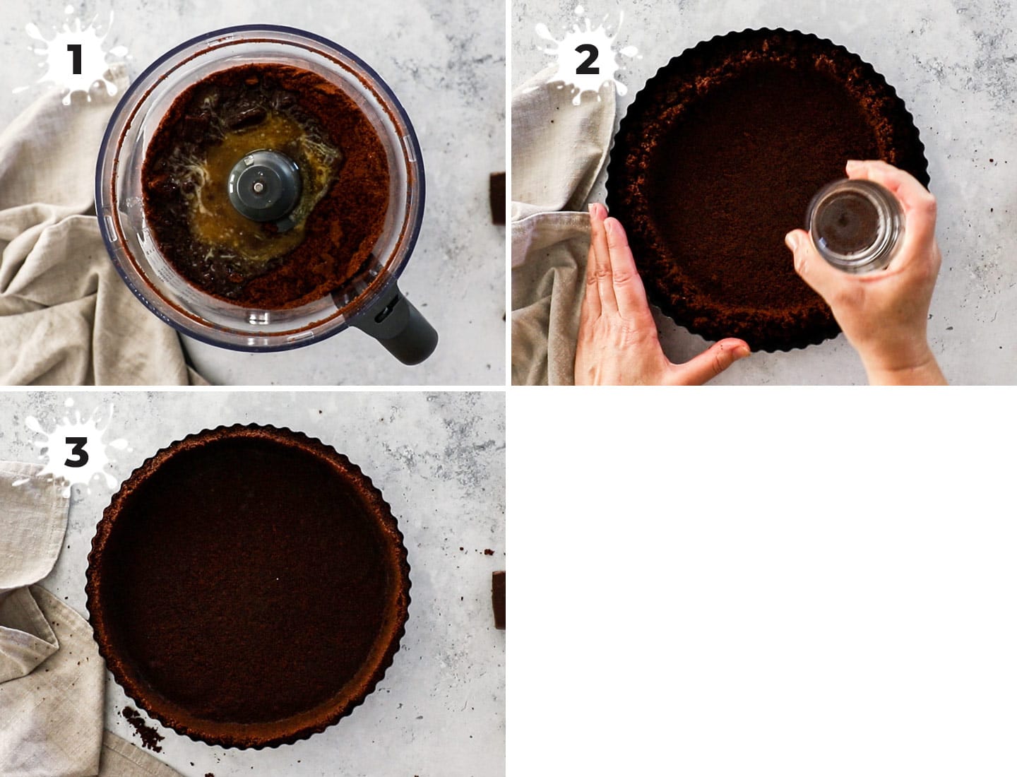 A collage showing how to make the cookie crumb crust.
