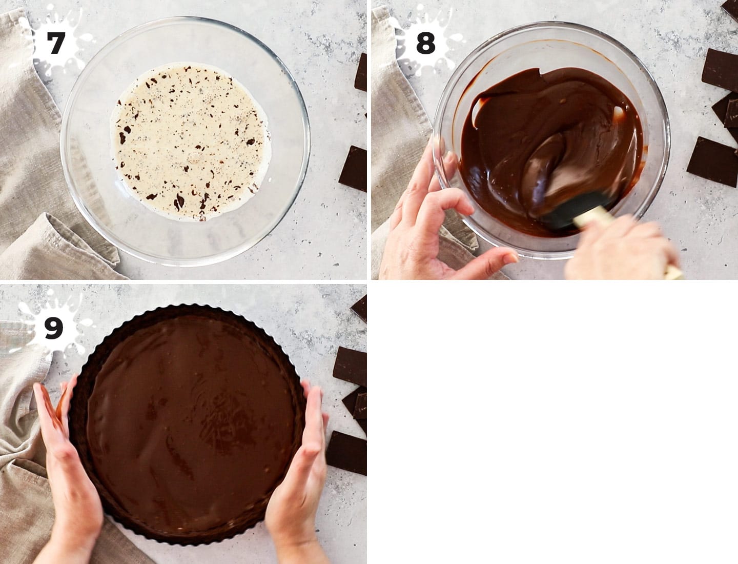 A collage showing how to make peppermint ganache.