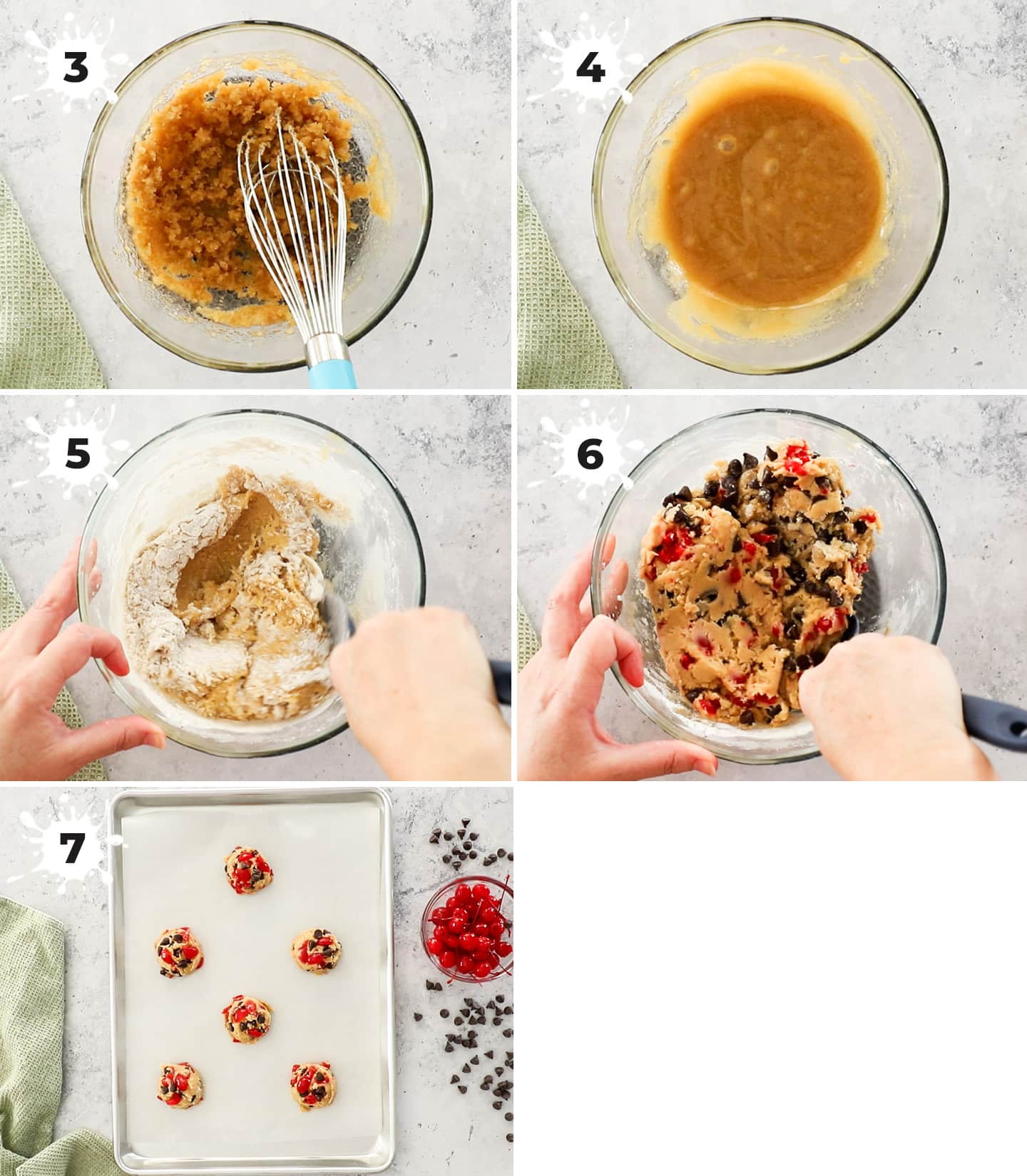 A collage showing how to make the cookie dough and shape them.