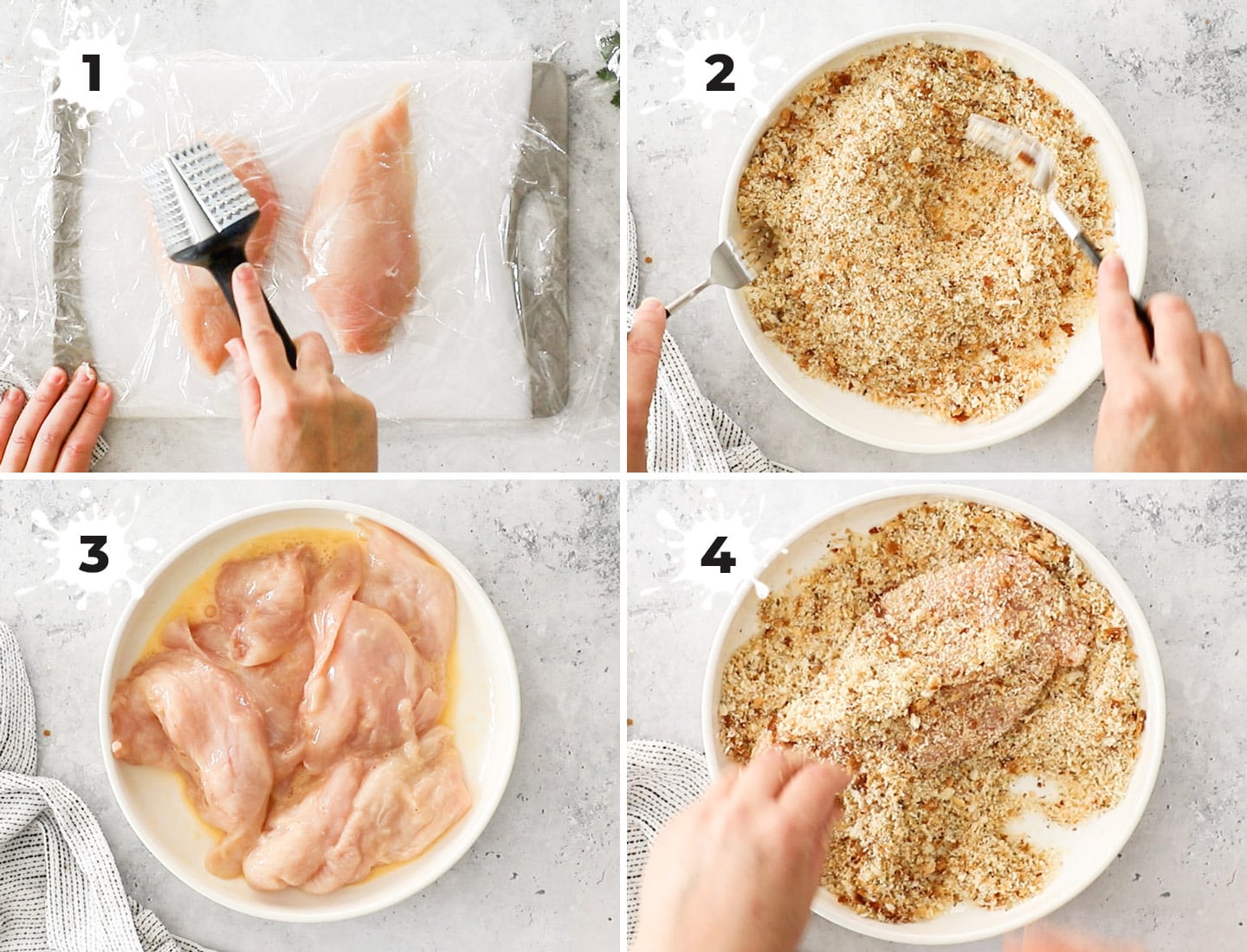A collage showing how to prepare the cutlets.