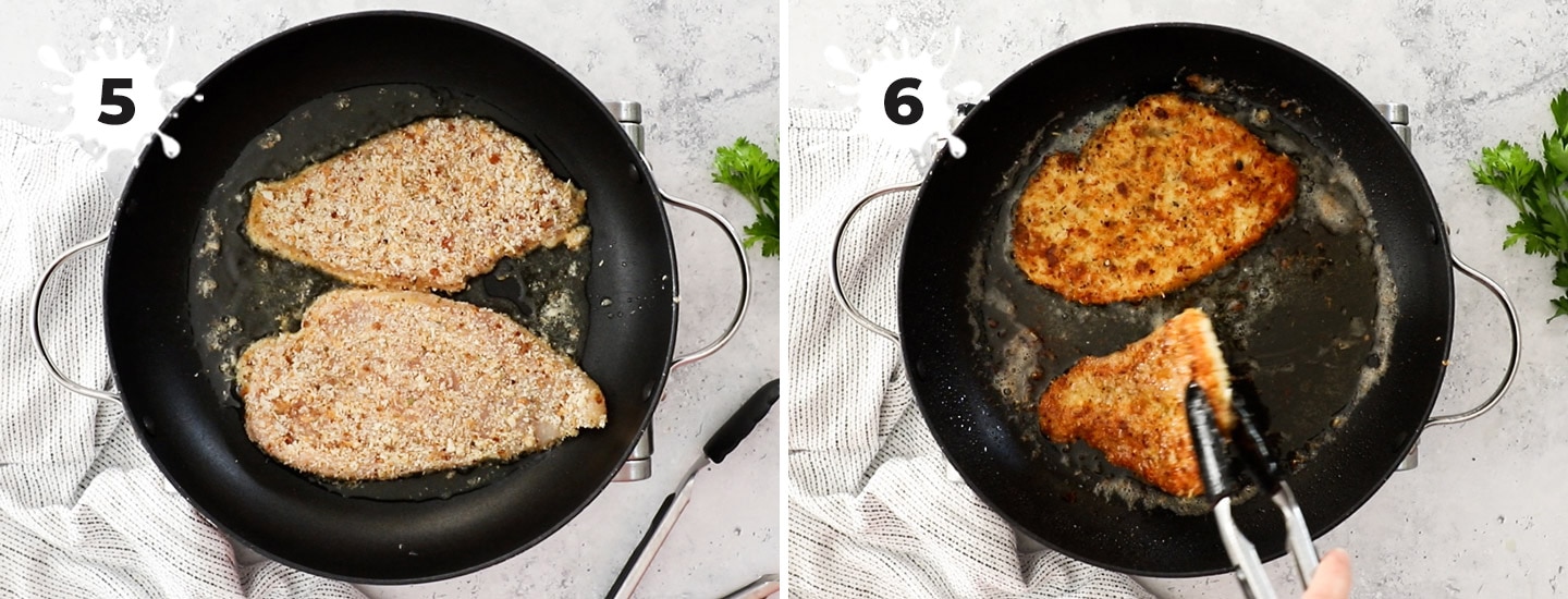 A collage showing how to cook the cutlets.