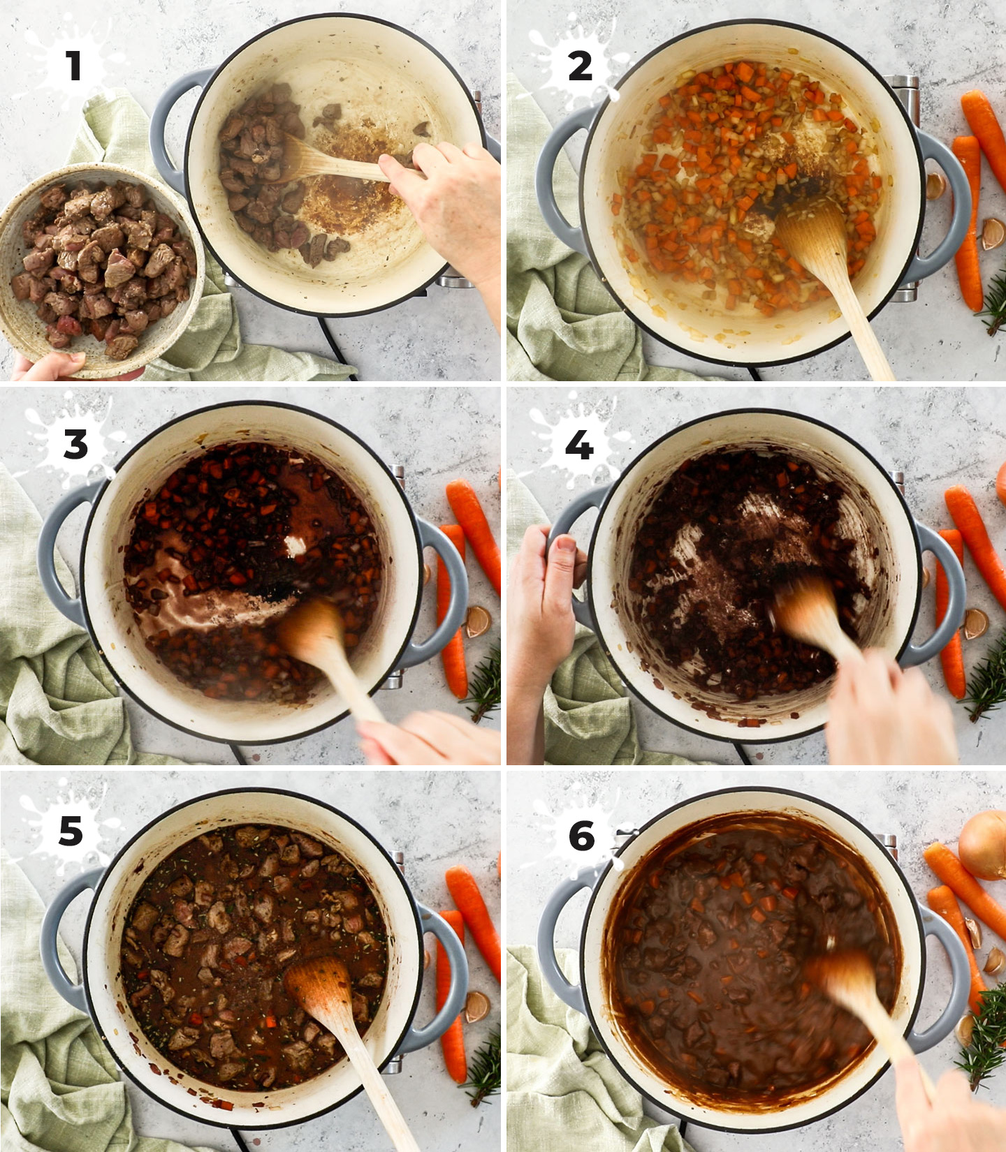 A collage showing how to make lamb pie filling.