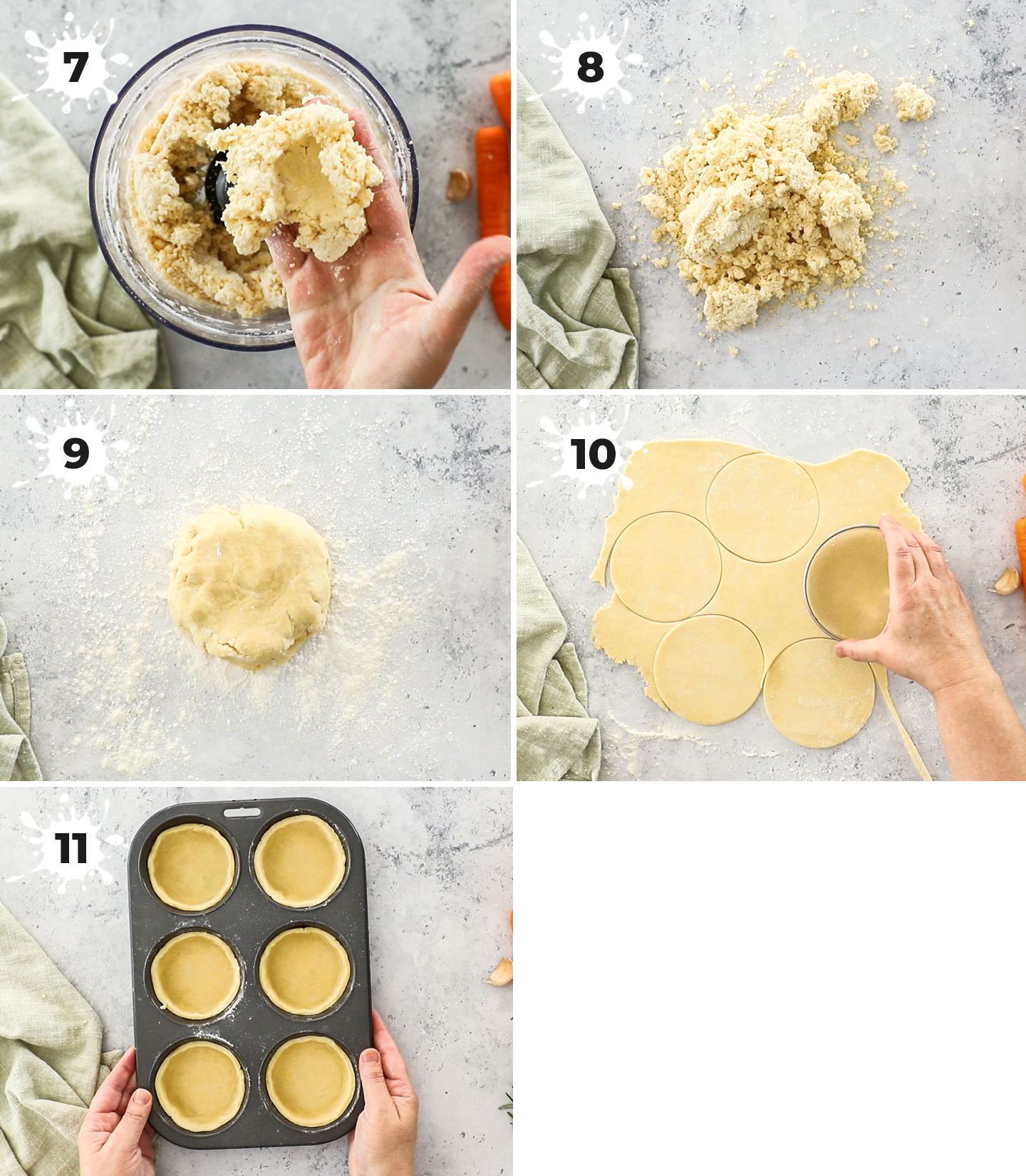 A collage showing how to make the pastry.