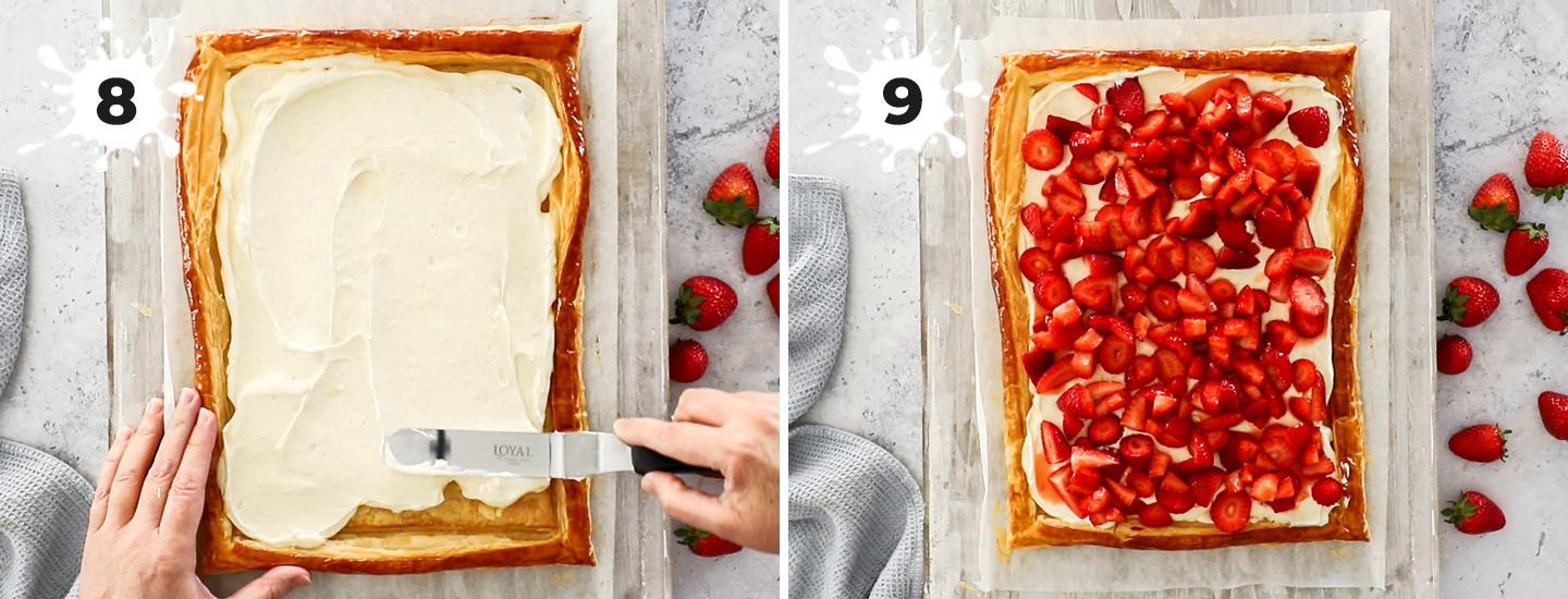 A collage showing how to assemble the tart.