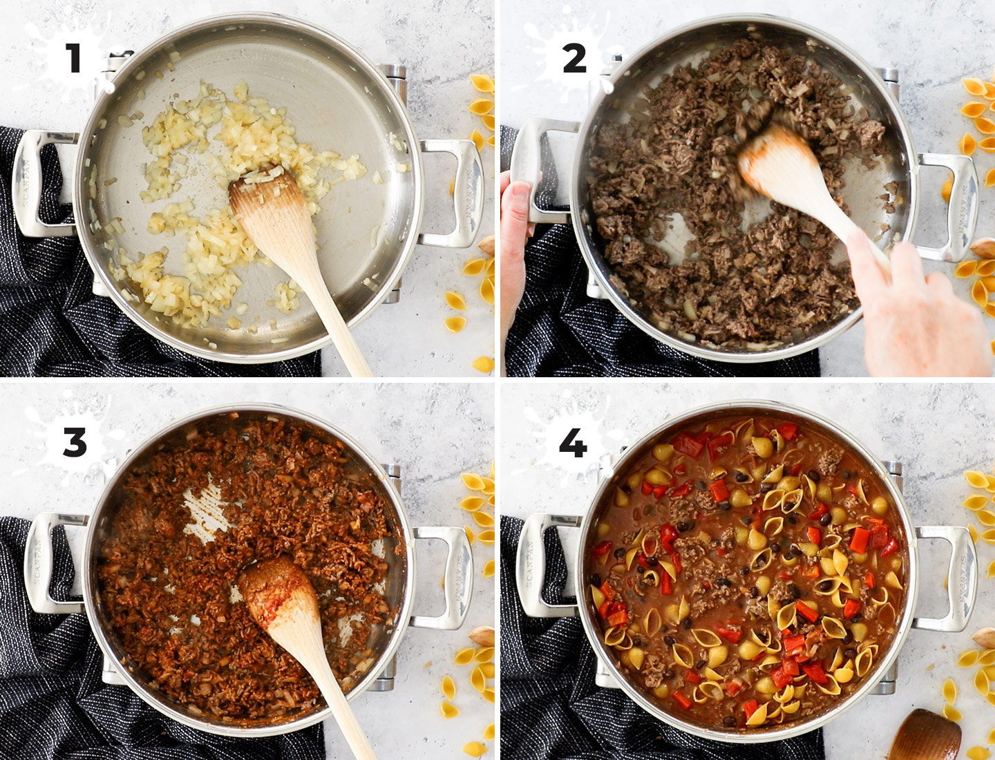 A collage showing how to cook the ingredients.