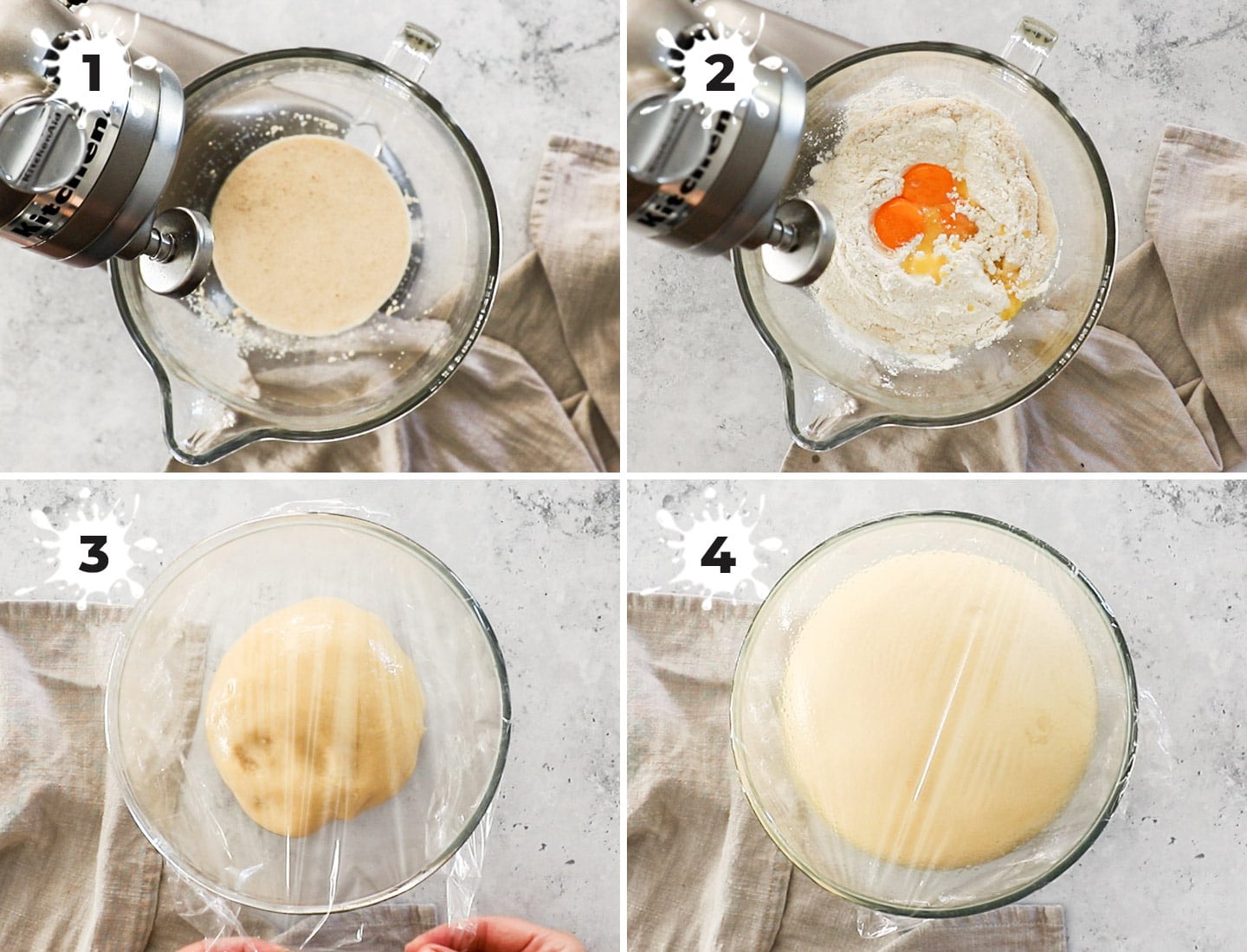 A collage showing how to make the donut dough.