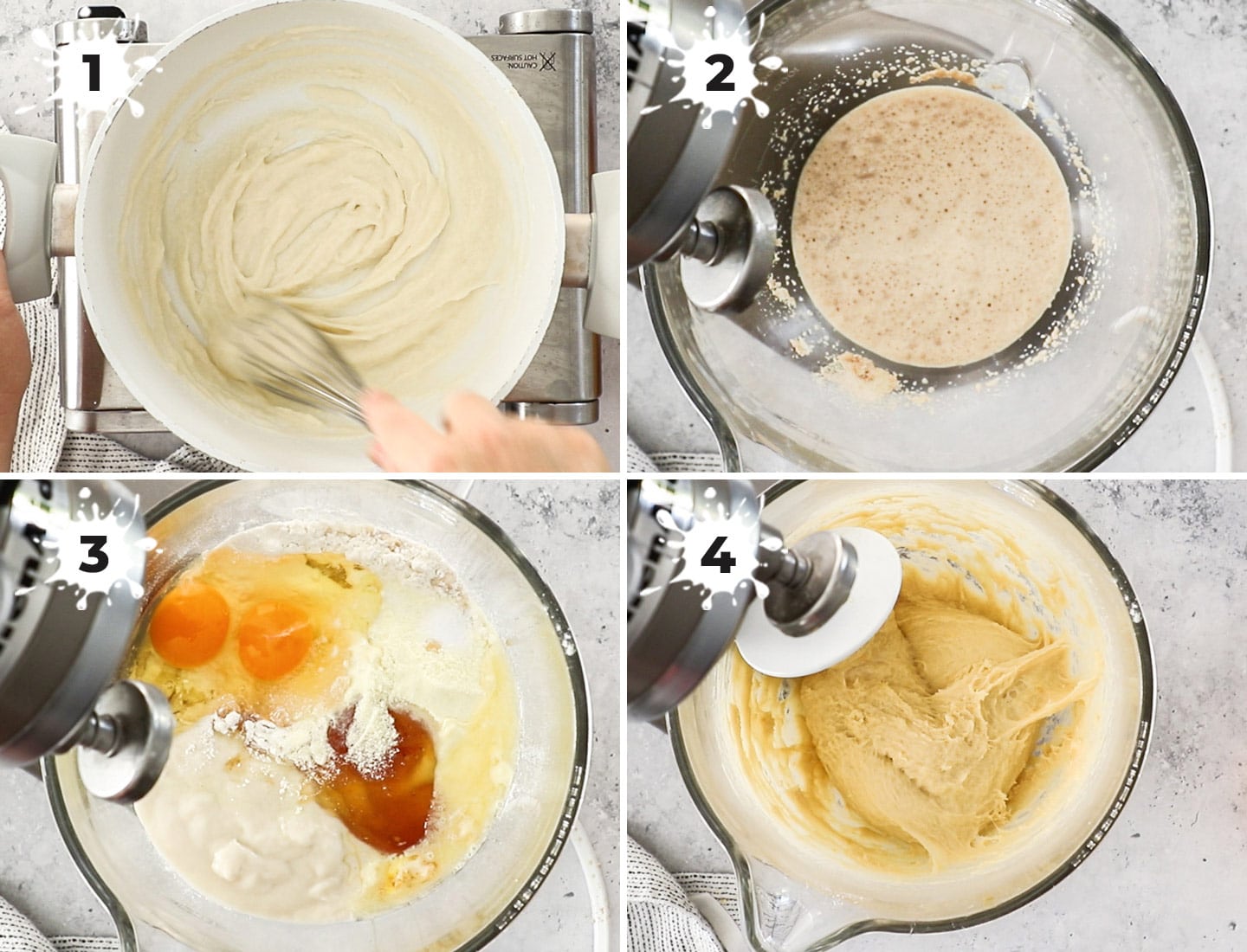 A collage showing how to make Maritozzi dough.