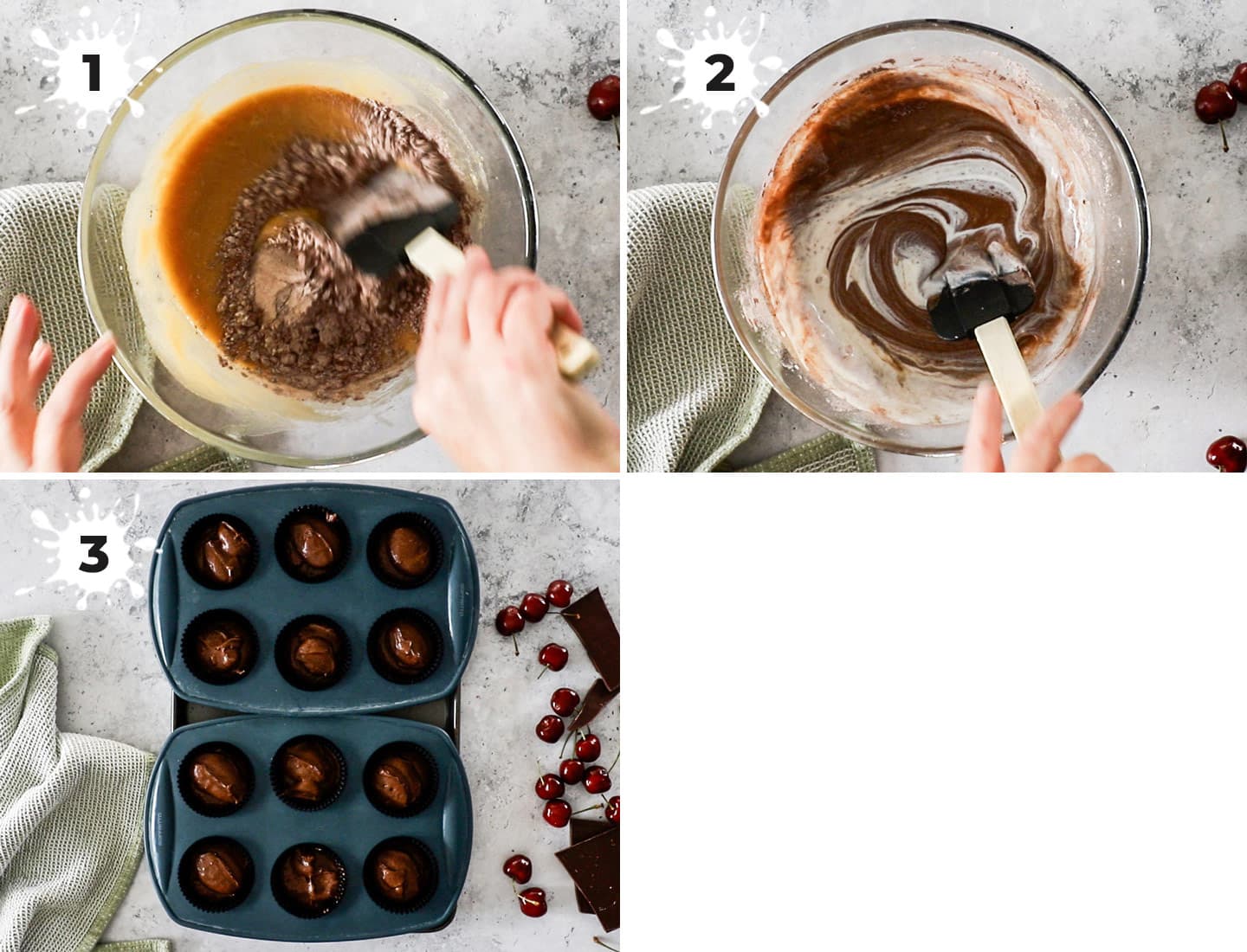 A collage showing how to make the batter.