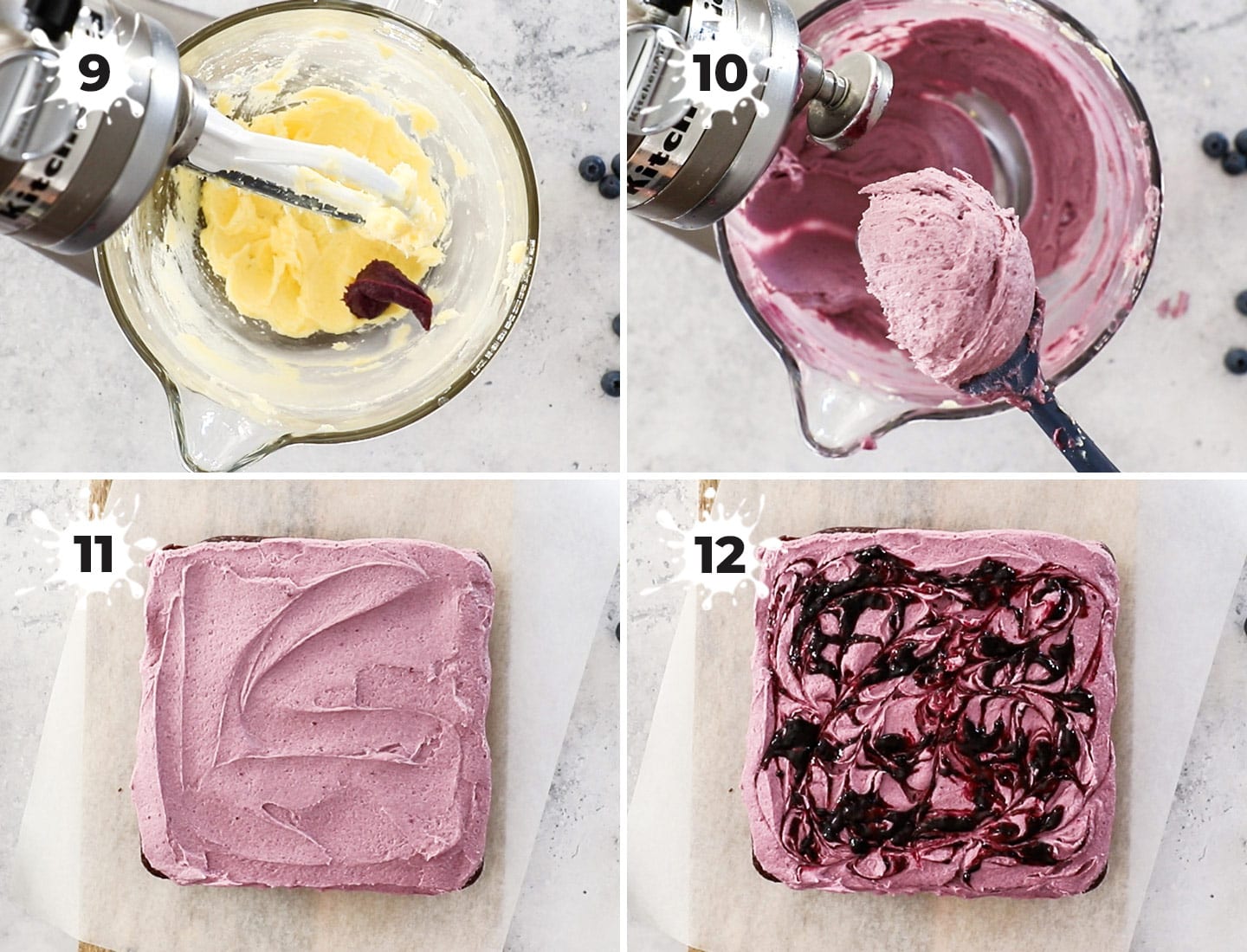 A collage showing how to make and spread the frosting.