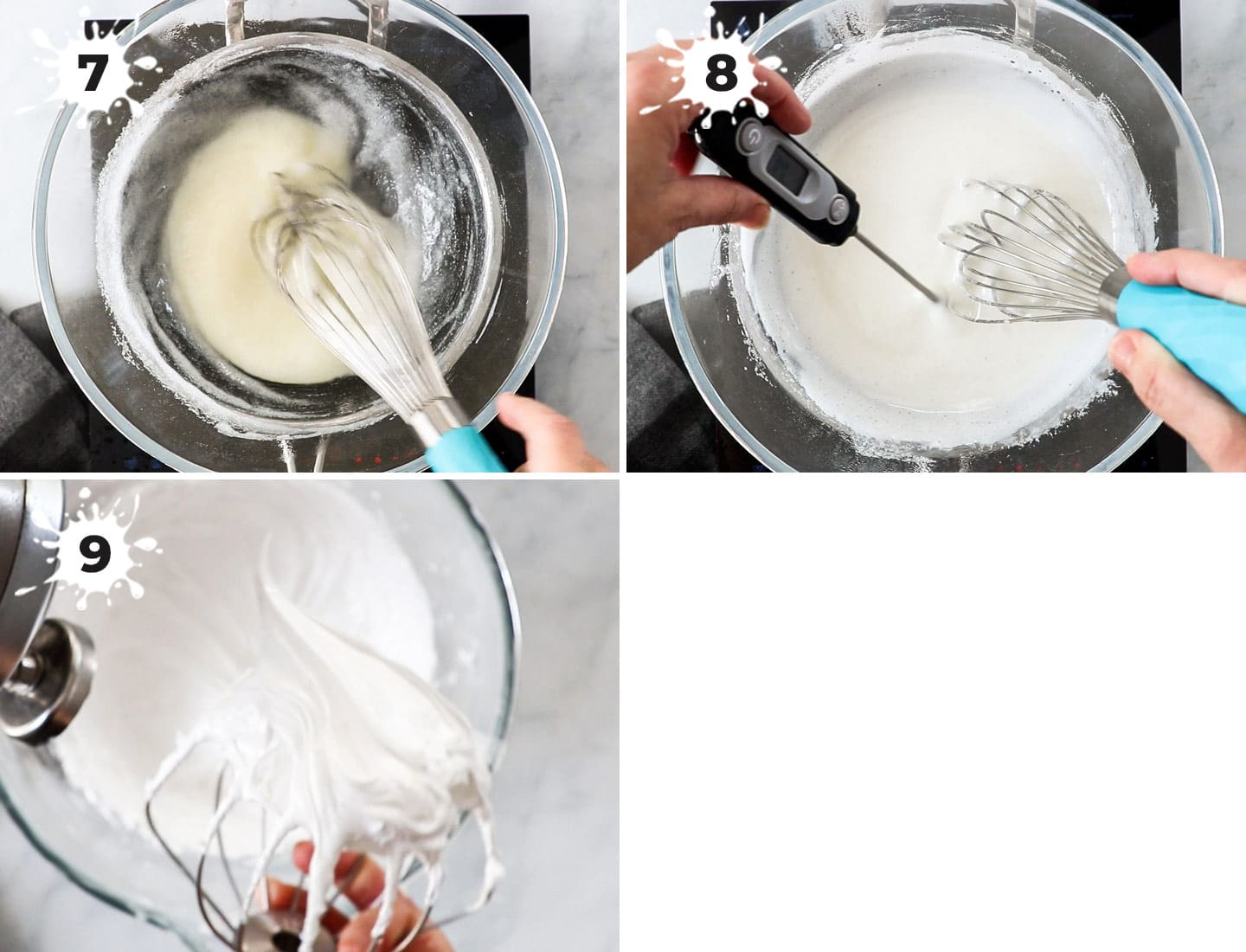 A collage showing how to make the meringue.