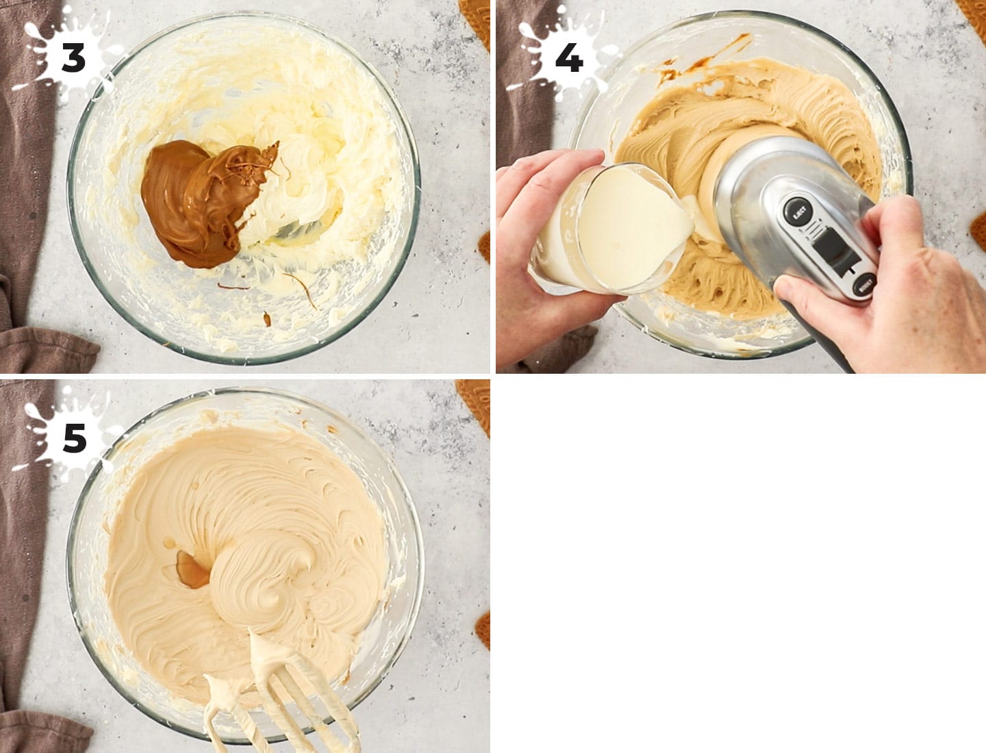 A collage showing how to make the cheesecake filling.