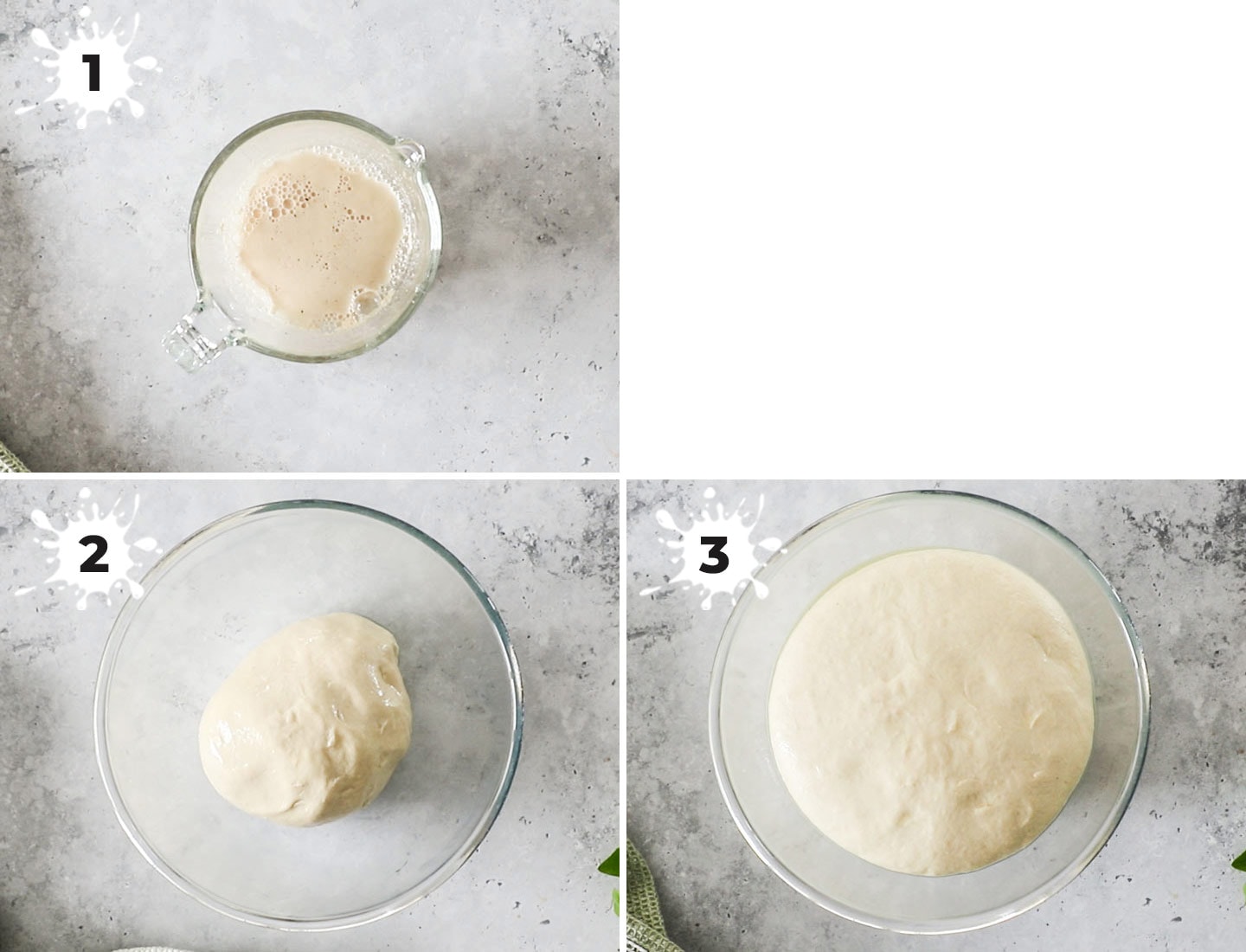 A collage showing how to rise the dough.