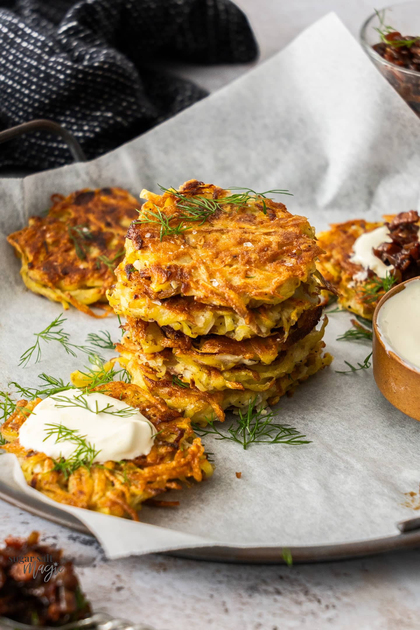 A stack of 5 potato fritters.