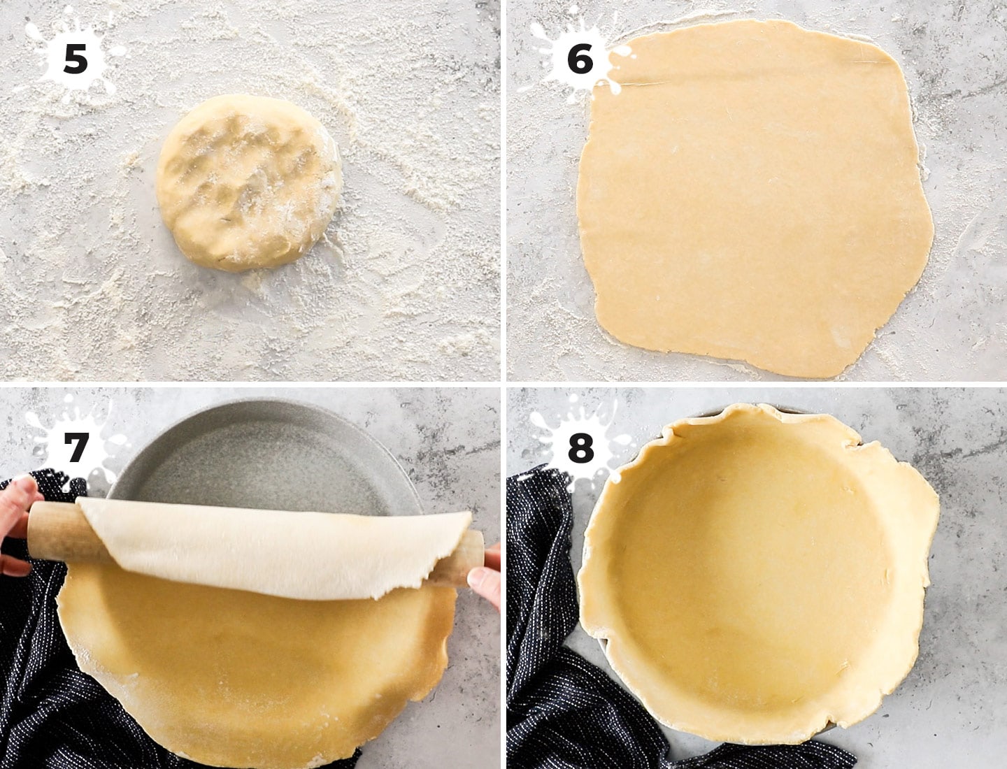 A collage showing how to roll and shape the pastry.