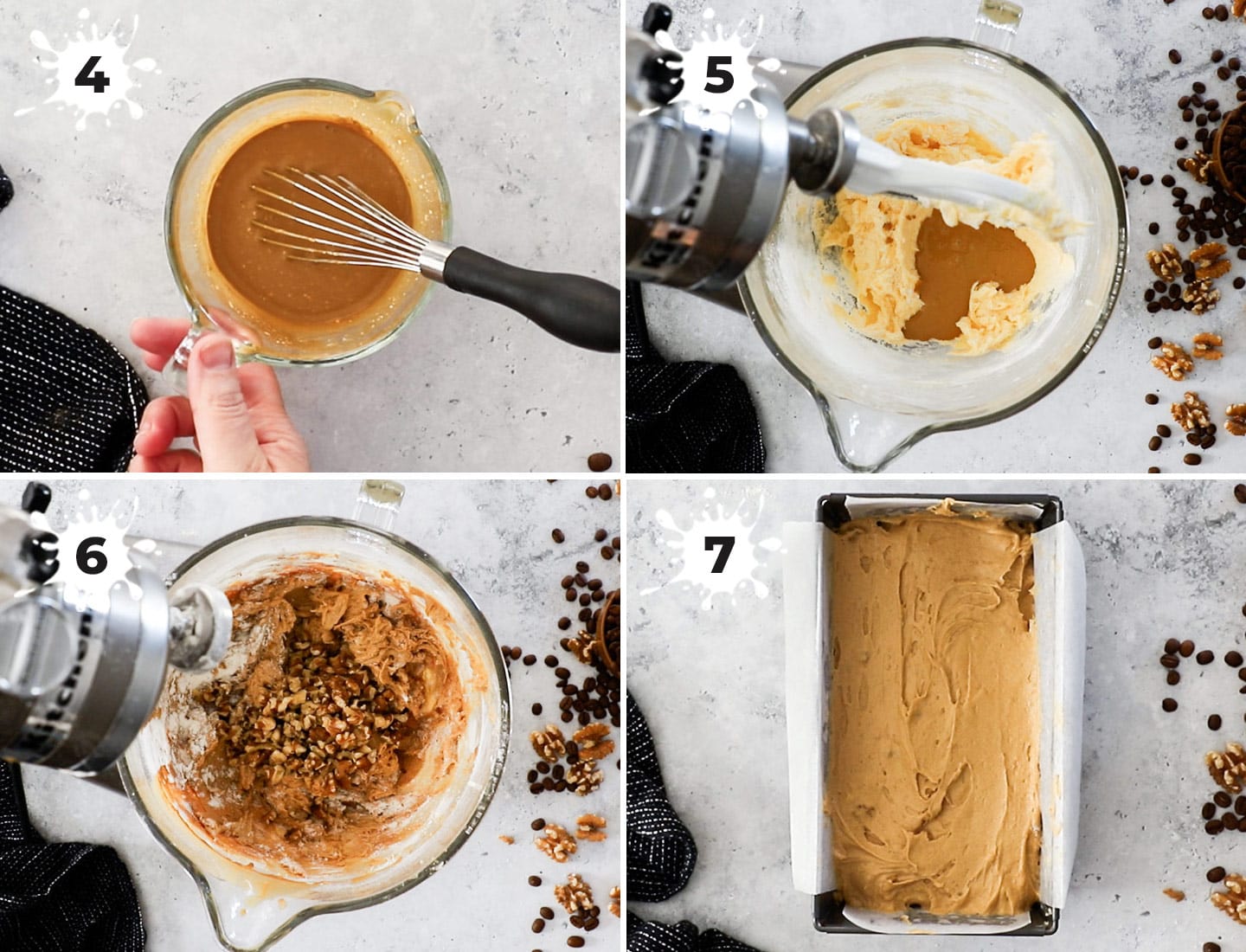 A collage showing how to make the cake batter.