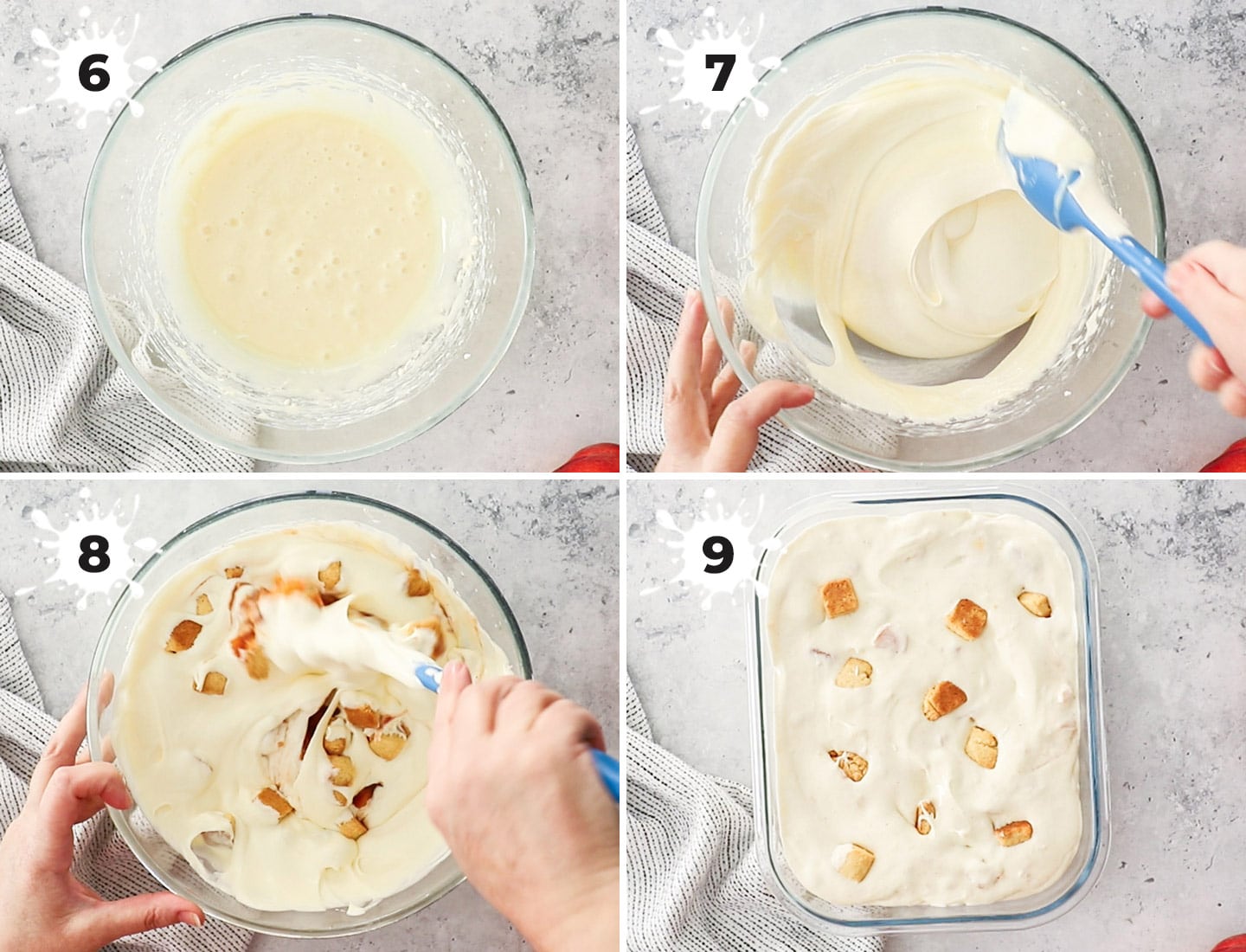 A collage showing how to make and assemble the ice cream.