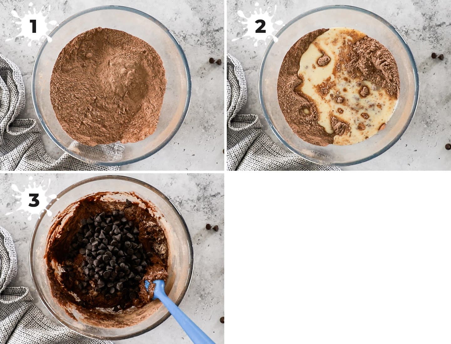 A collage showing how to make the muffin batter.
