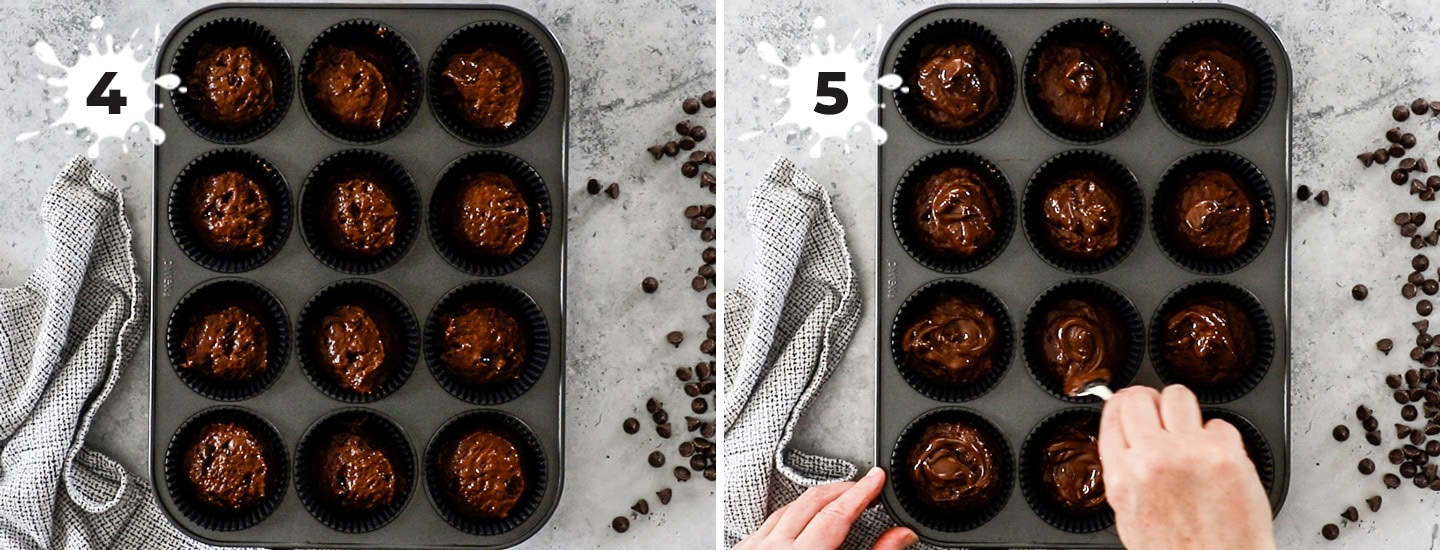 Showing how to assemble the muffins.