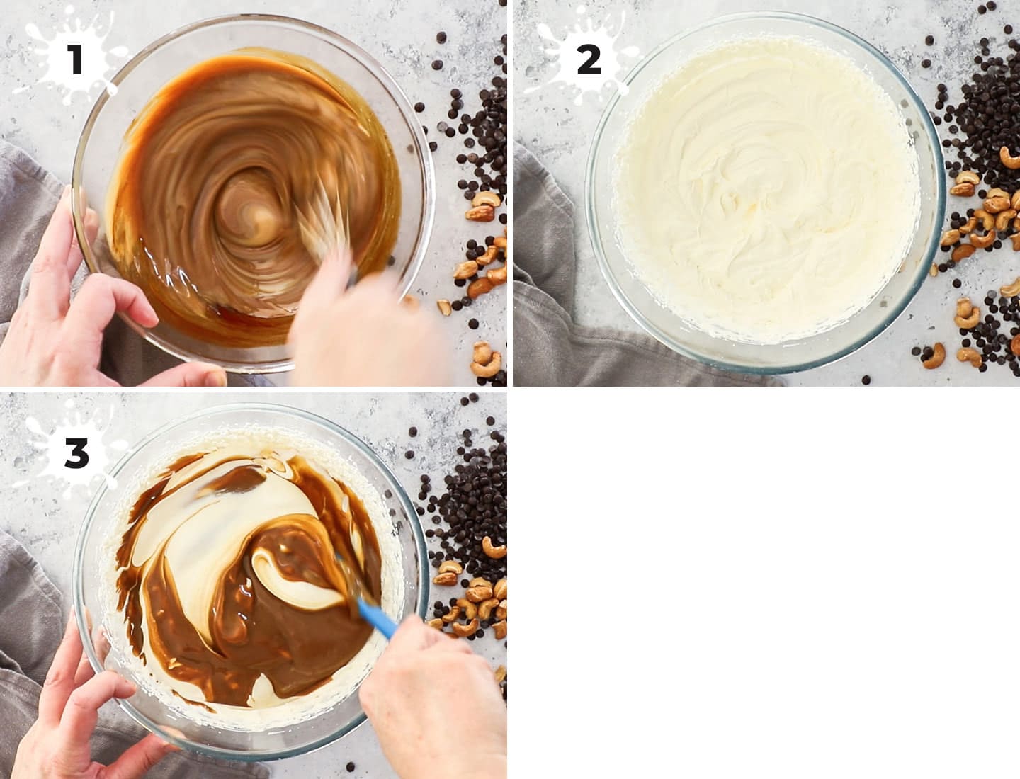 A collage showing how to make the coffee flavoured ice cream.