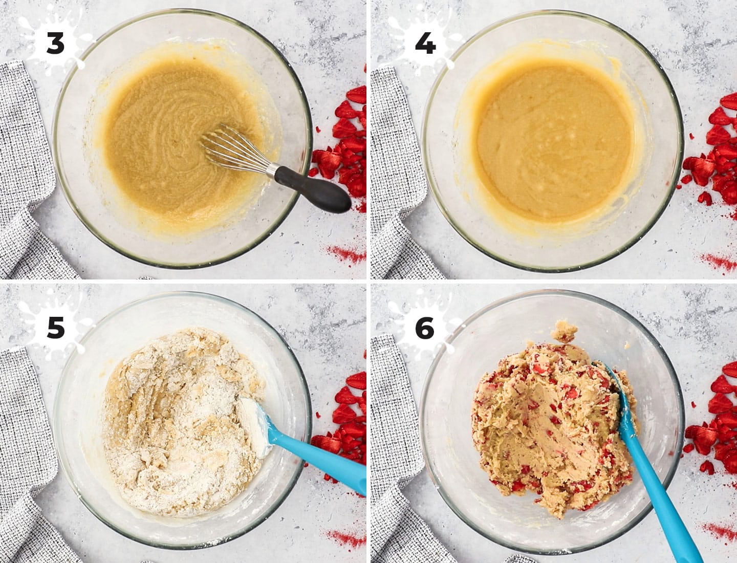 A collage showing how to make the cookie dough.