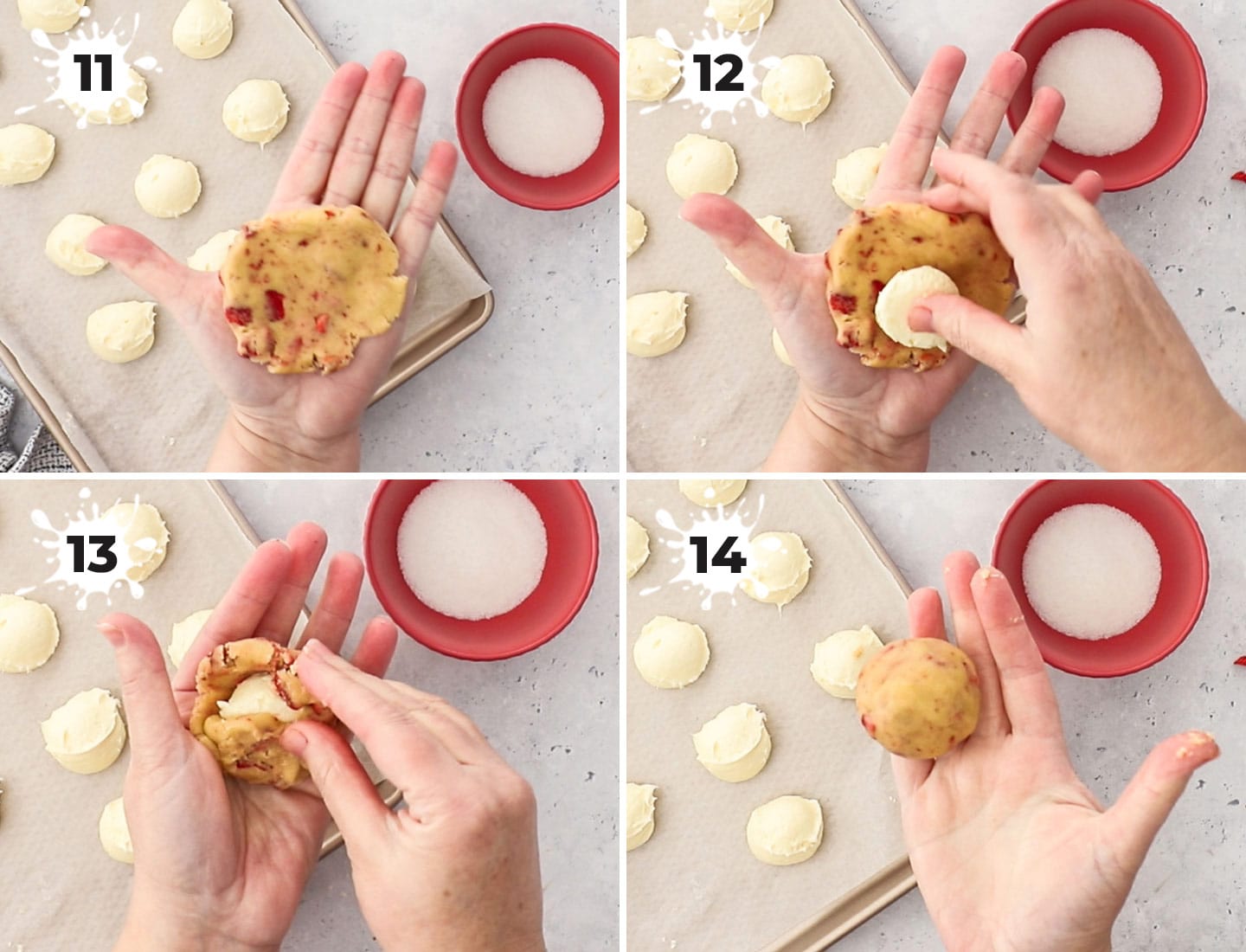 A collage showing how to assemble the cookies in your hand.