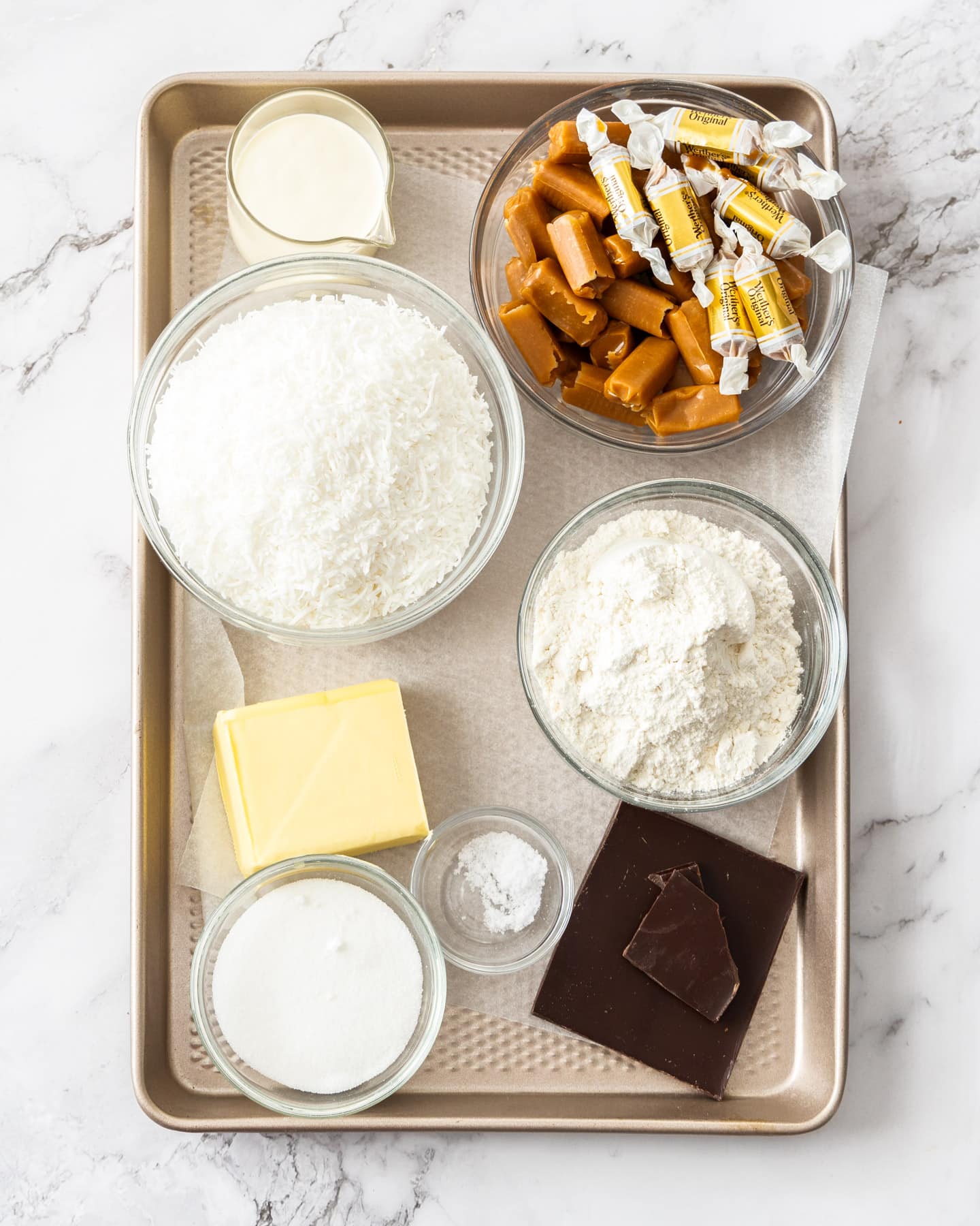 Ingredients for the caramel bars.