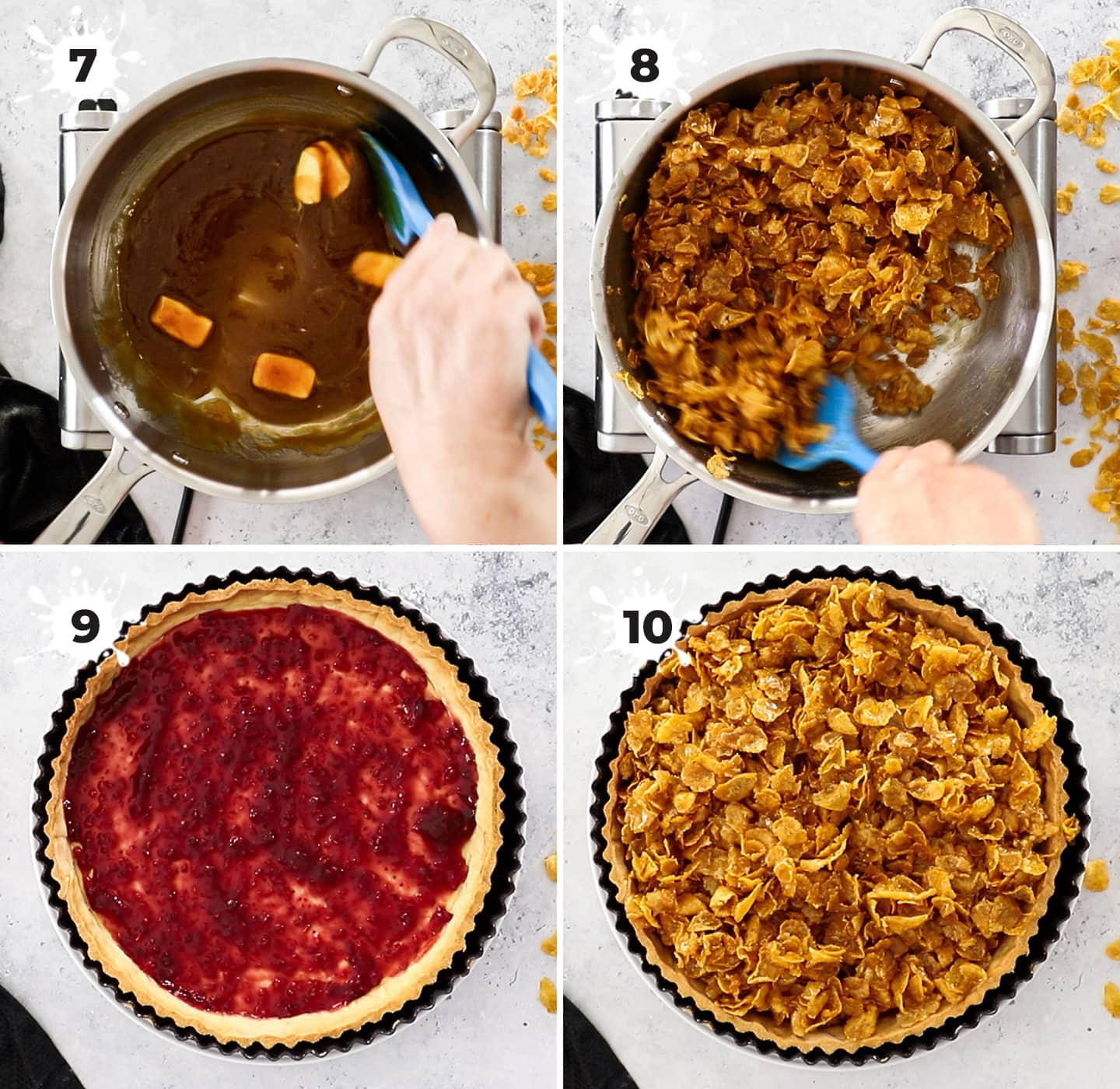 A collage showing how to make the cornflake filling.