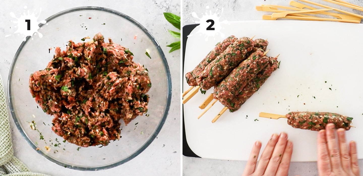 Showing how to prepare and roll the koftas.