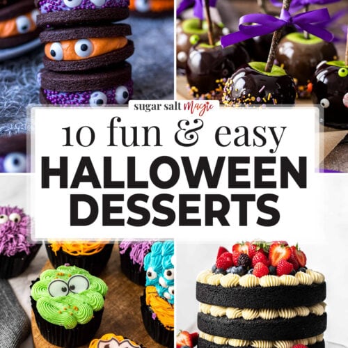 4 images of Halloween themed desserts