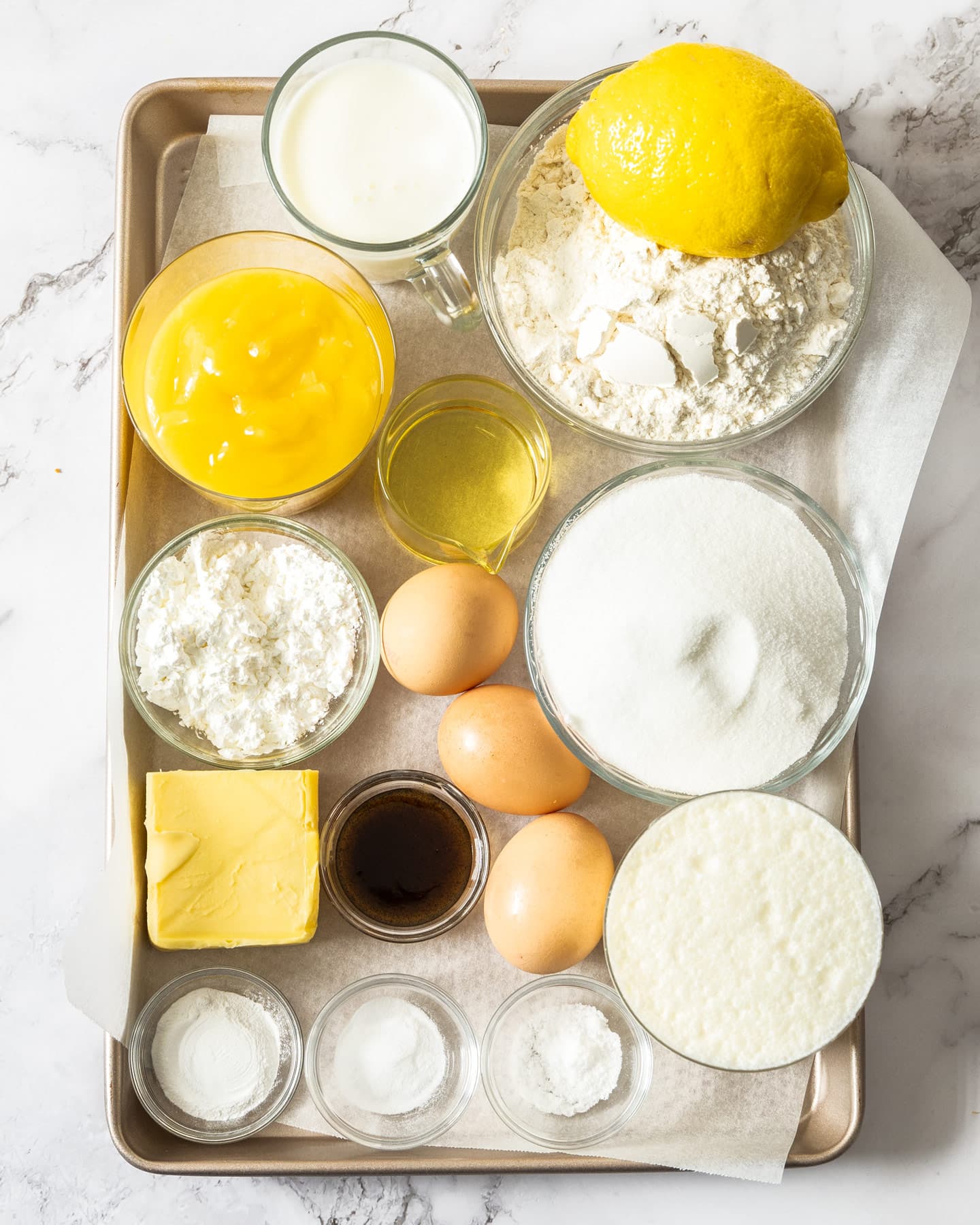 Ingredients for lemon poke cake.