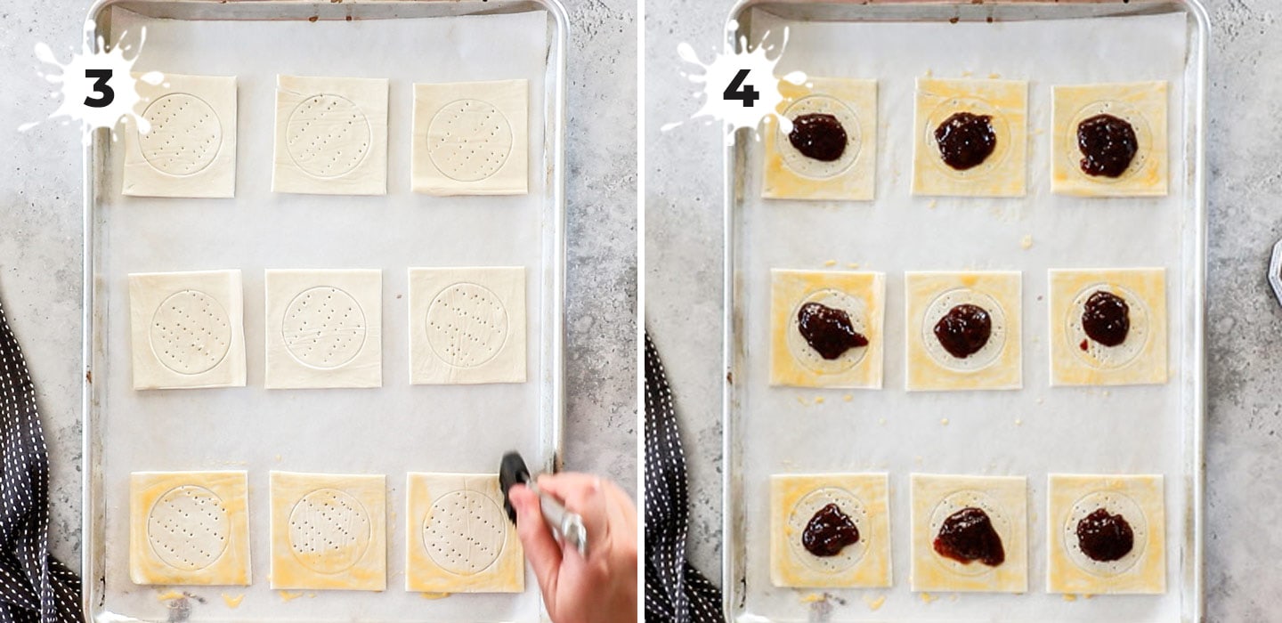 A collage showing how to fill the pastries.