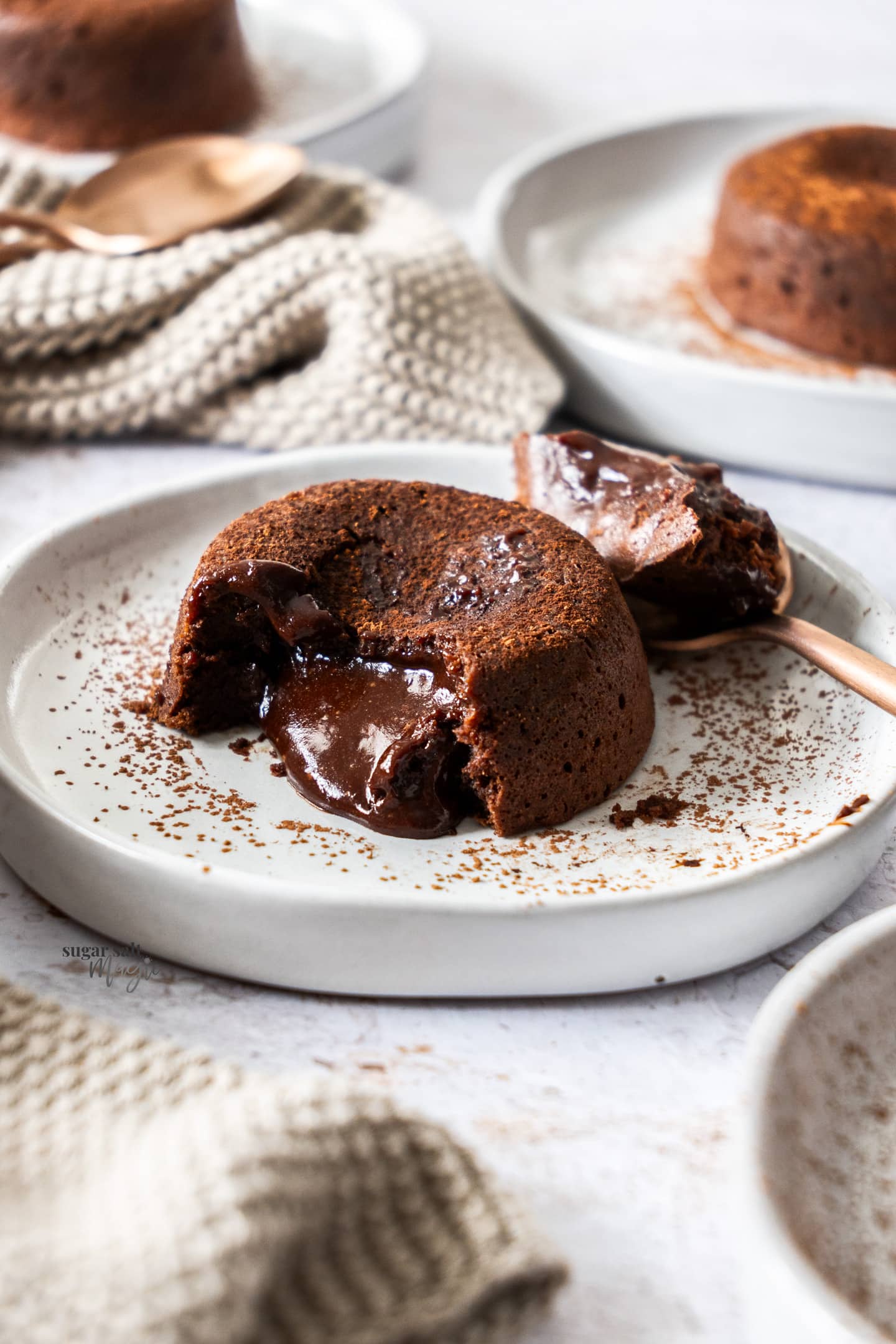 A chocolate fondant showing the gooey middle.