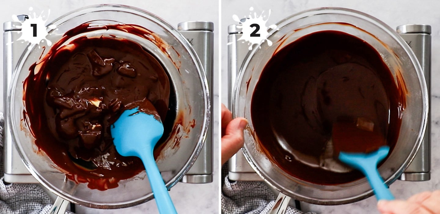 Melting chocolate and butter together.