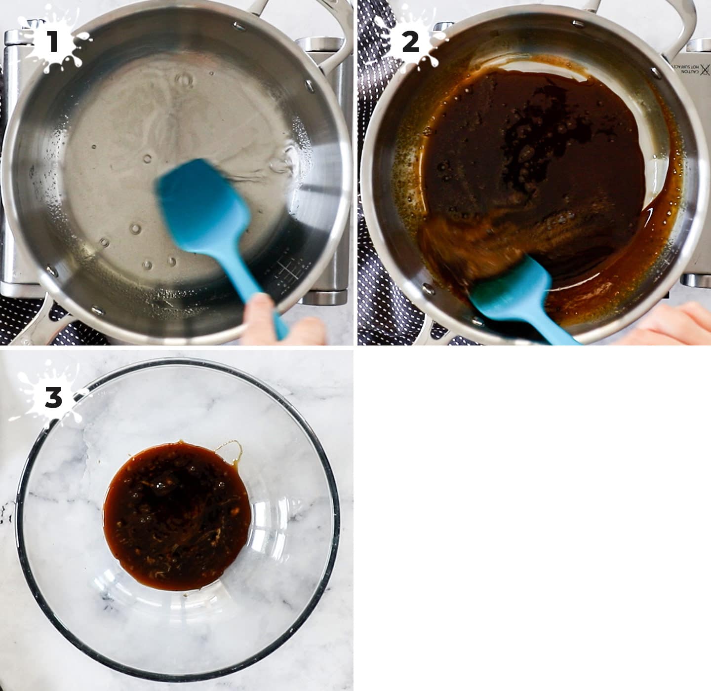 Dissolving gelatine, coffee and sugar in water in a pan.