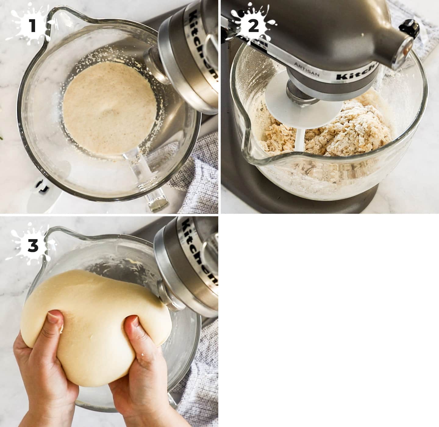 Showing how to mix the dough.