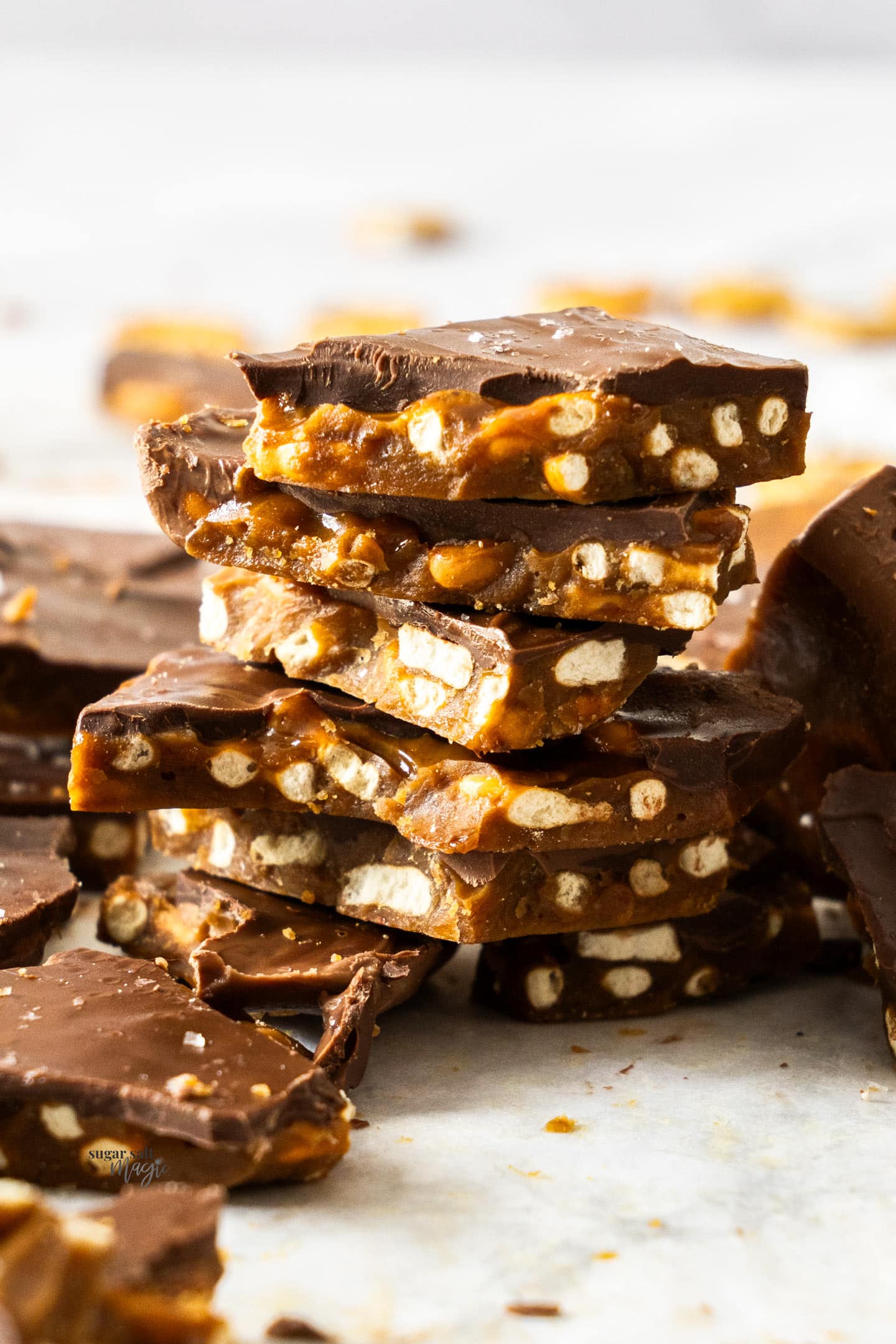 A stack of cracker toffee.