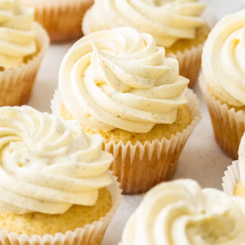 Closeup of a vanilla cupcake.