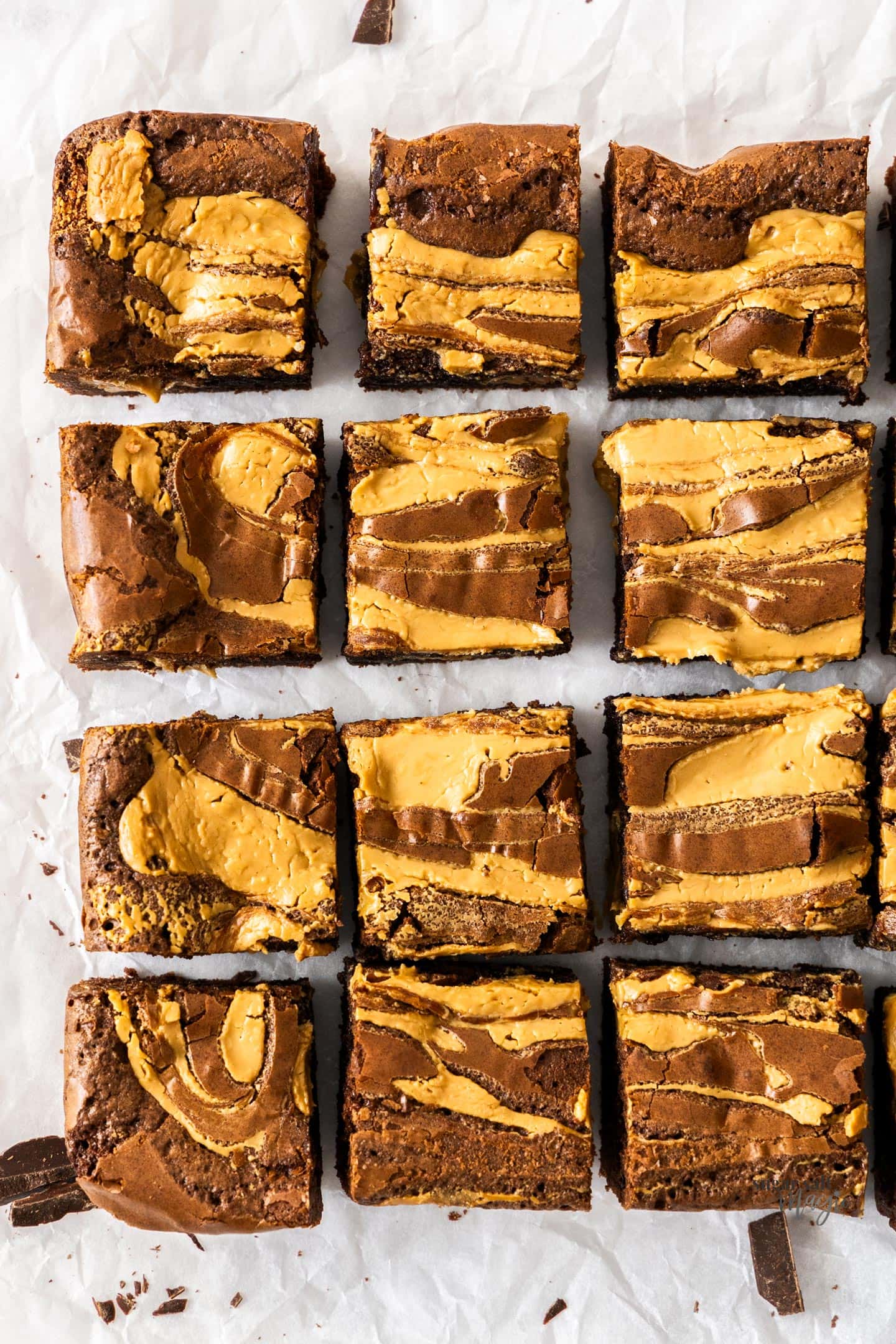 Top down view of 12 brownie squares.