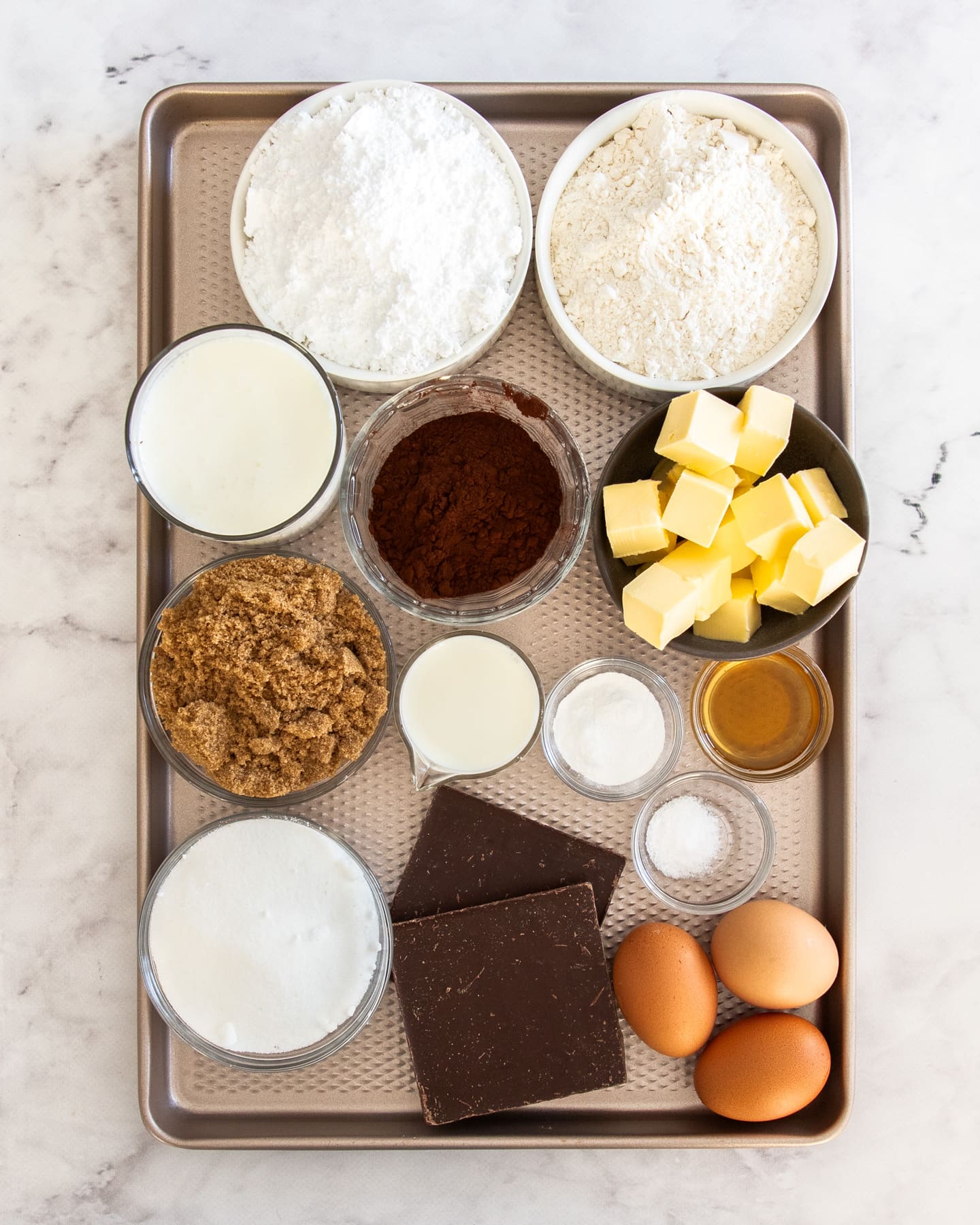 Ingredients for chocolate mini cakes.