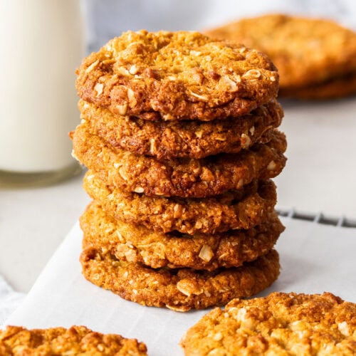 A stack of 6 Anzac biscuits.