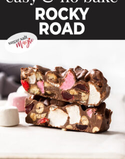 Two pieces of rocky road stacked.