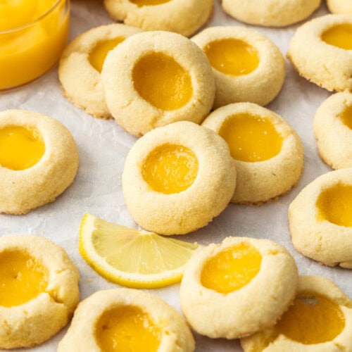 Closeup of lemon curd cookies.