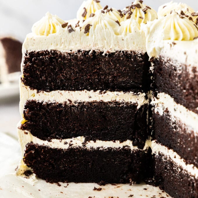 Chocolate Cake with Vanilla Buttercream - Sugar Salt Magic